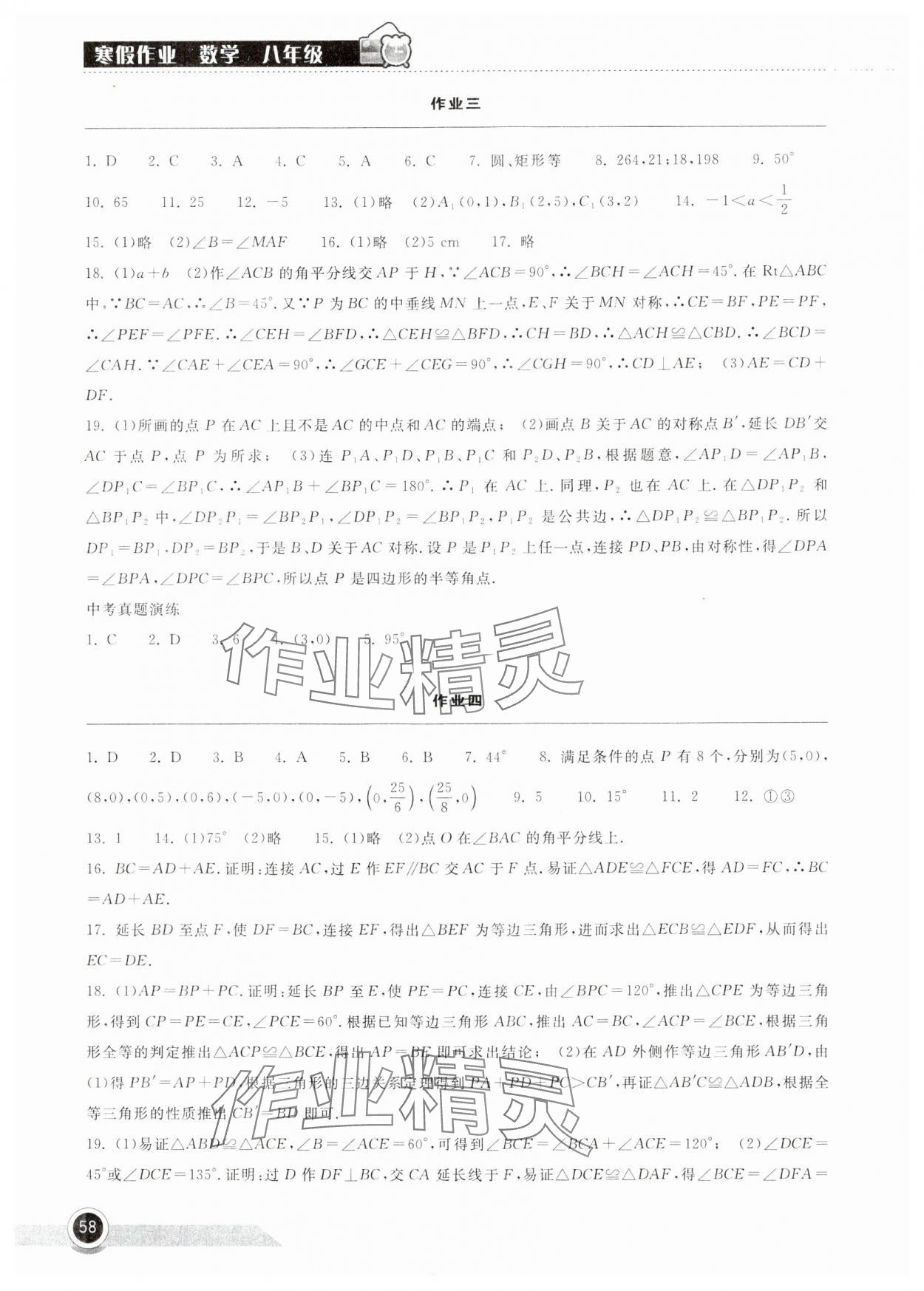 2025年长江作业本寒假作业湖北教育出版社八年级数学 第2页