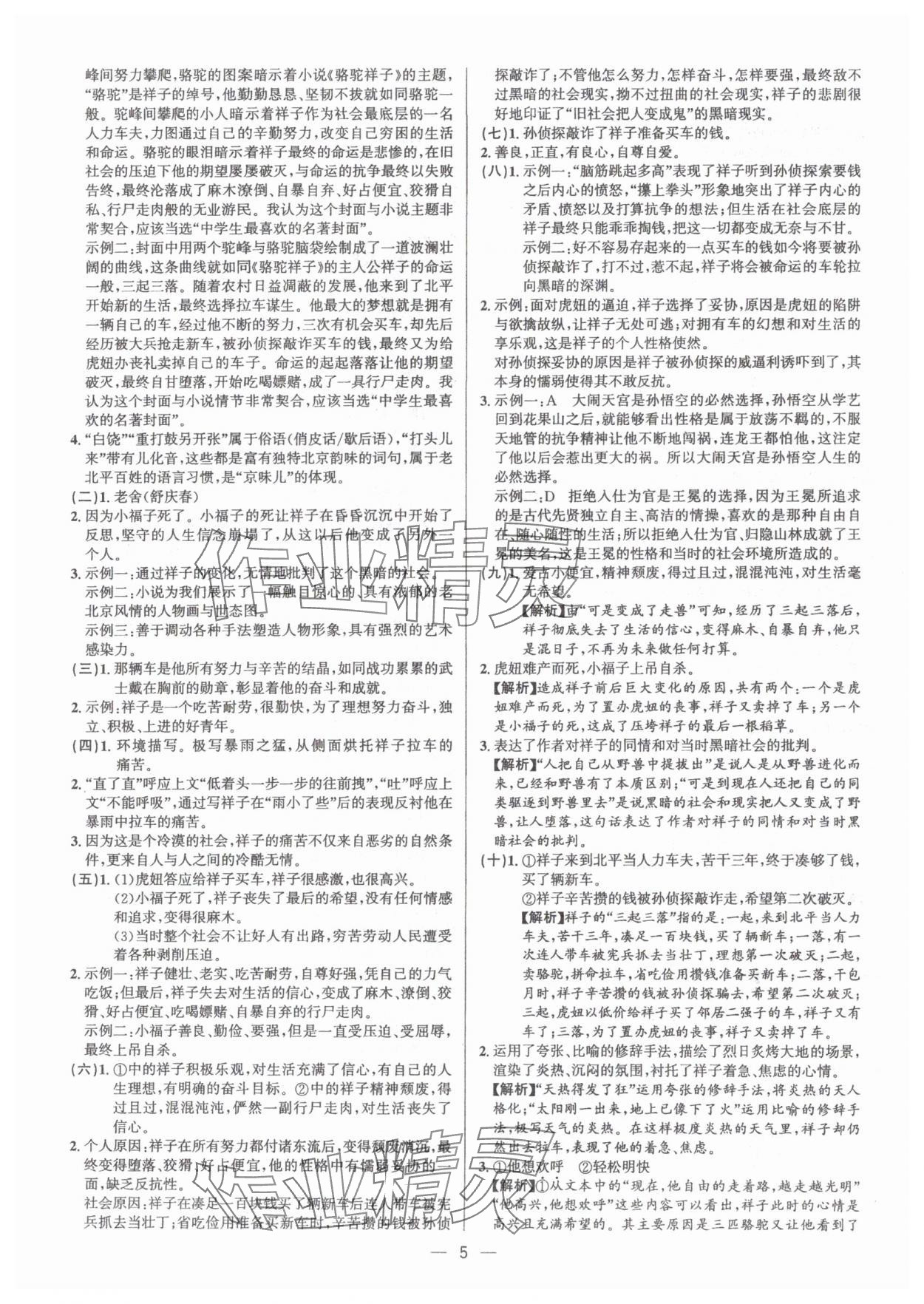 2025年啄木鳥閱讀中考名著導讀語文中考人教版 參考答案第5頁