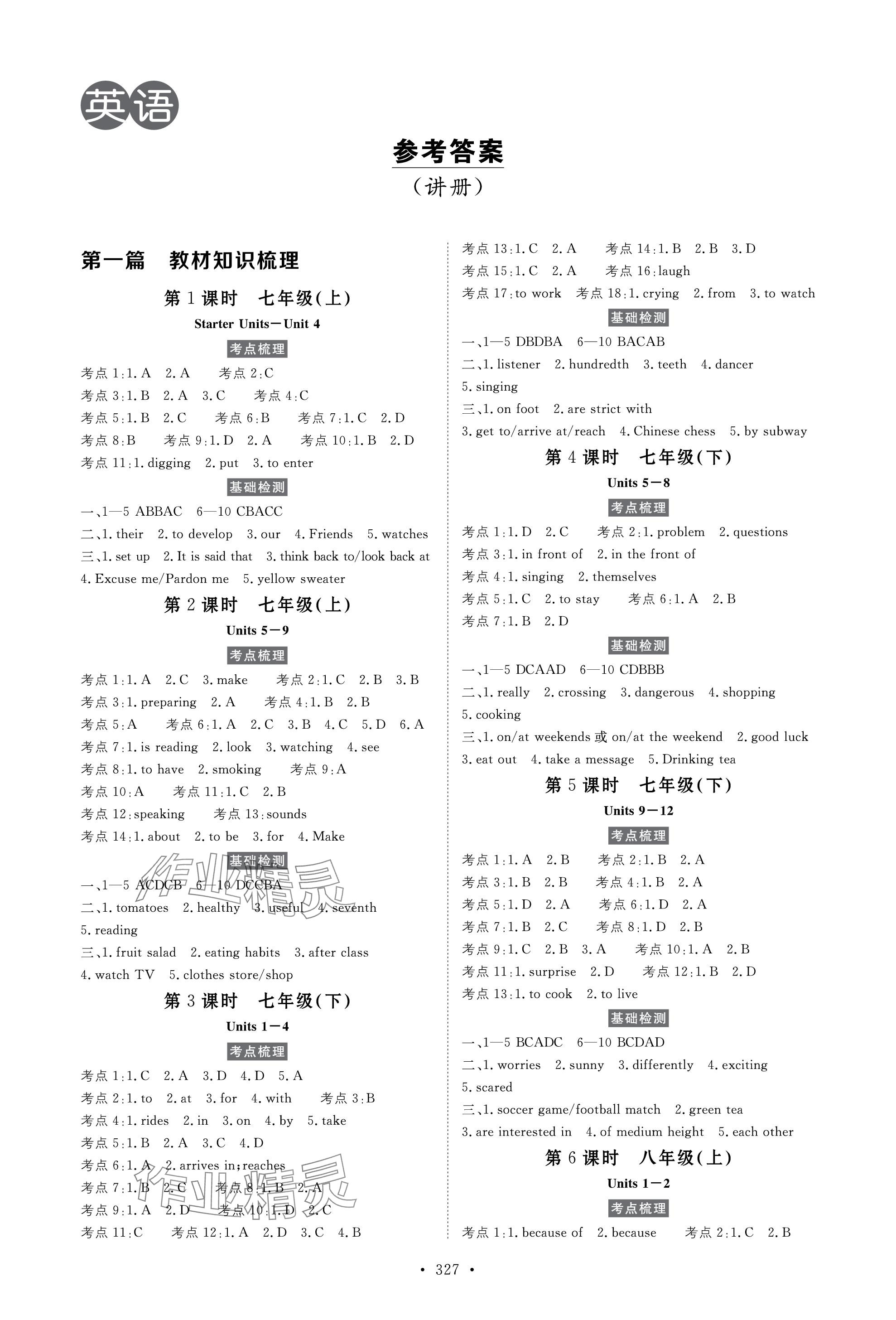 2024年人民東方書業(yè)云南省學(xué)業(yè)水平考試初中總復(fù)習(xí)風(fēng)向標(biāo)英語 參考答案第1頁