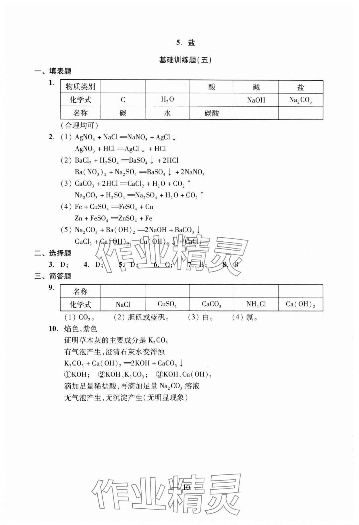 2024年初中测试与评估化学&nbsp;参考答案第10页