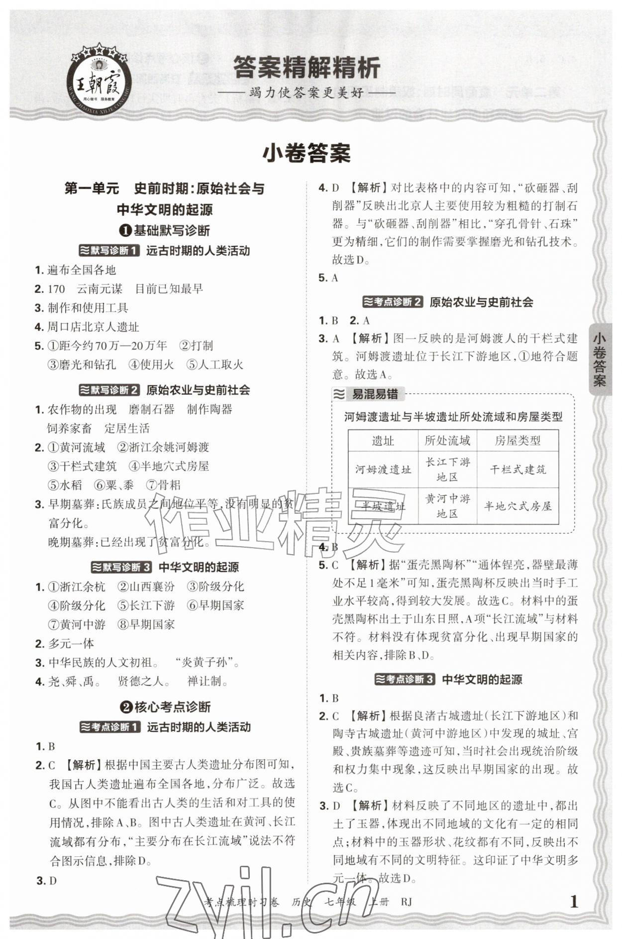 2026年王朝霞考点梳理时习卷七年级历史上册人教版&nbsp;第1页