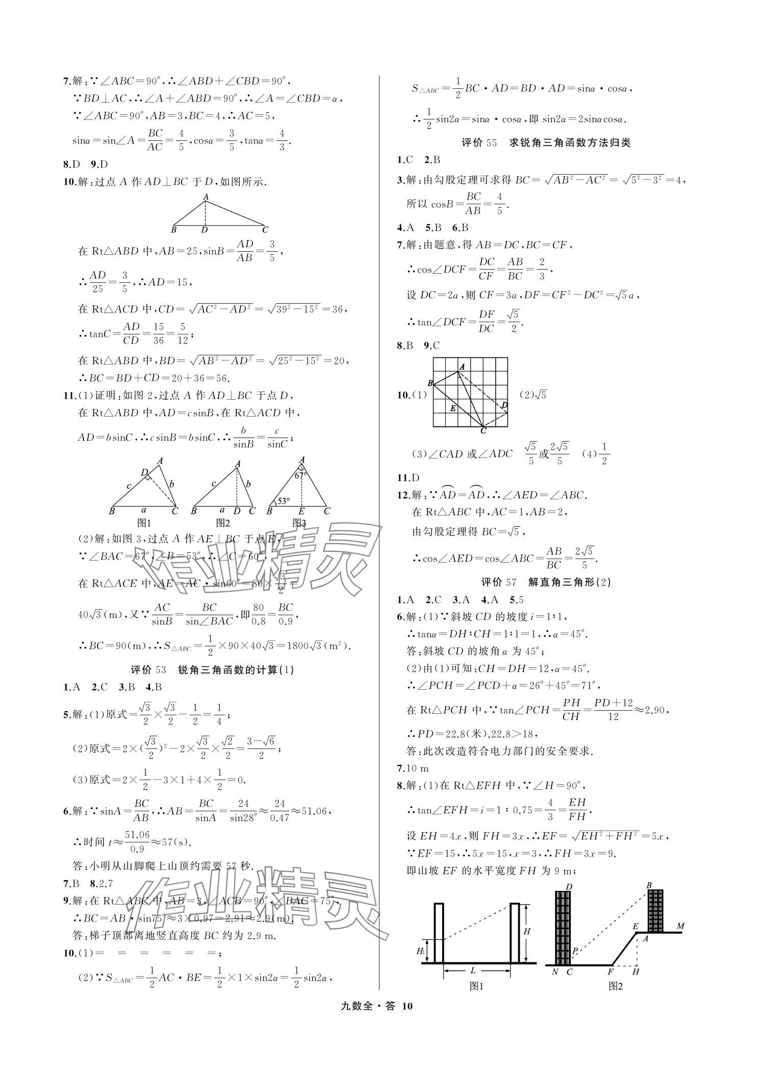 2023年名師面對面學科素養評價九年級數學上冊浙教版 參考答案第10頁