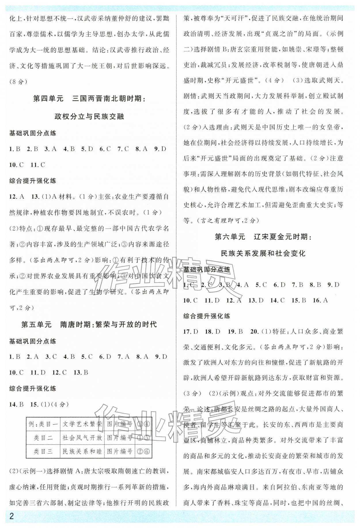 2026年名校课堂中考总复习历史中考四川专版&nbsp;参考答案第2页