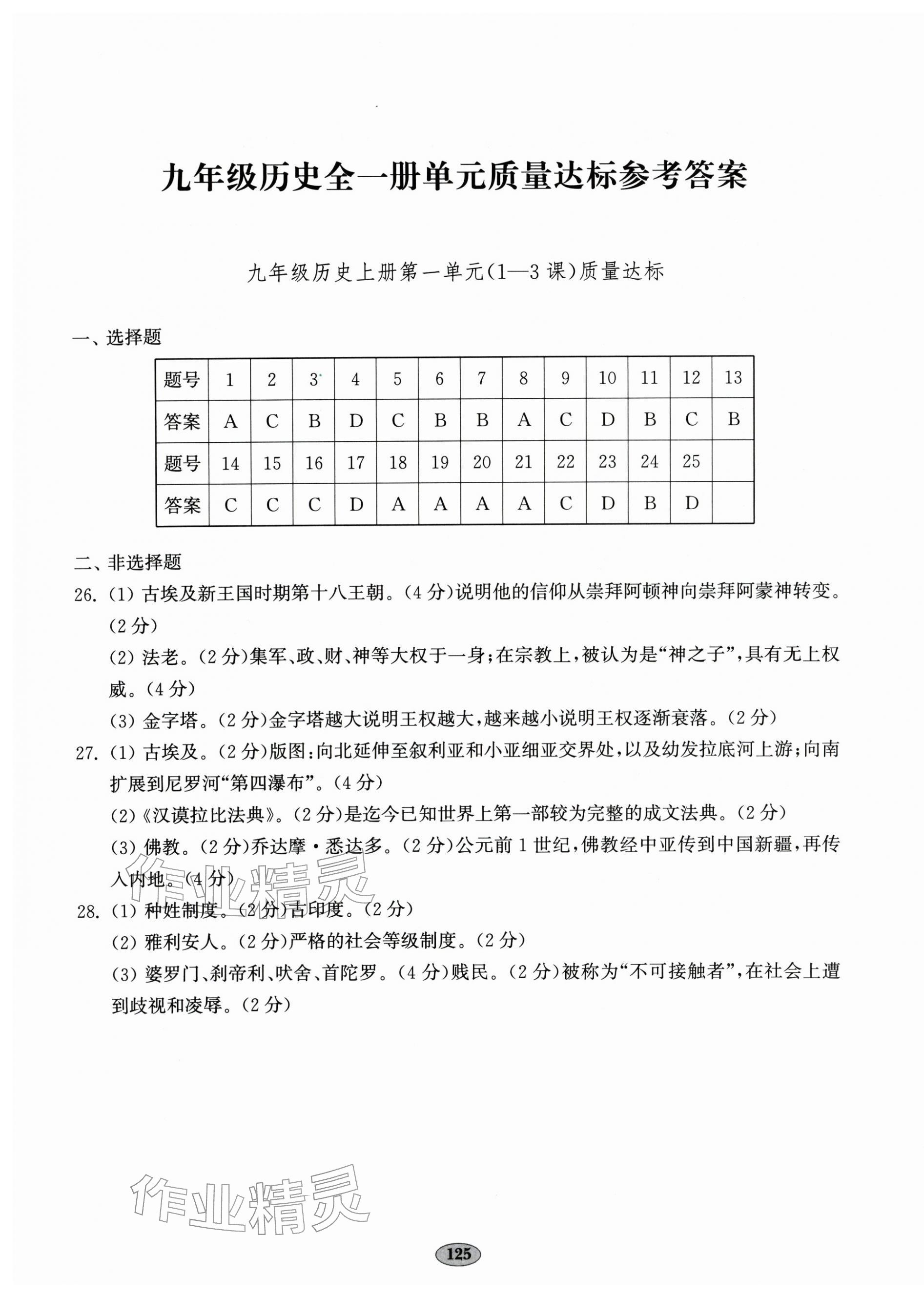 2025年初中历史单元质量达标九年级全一册人教版 第1页