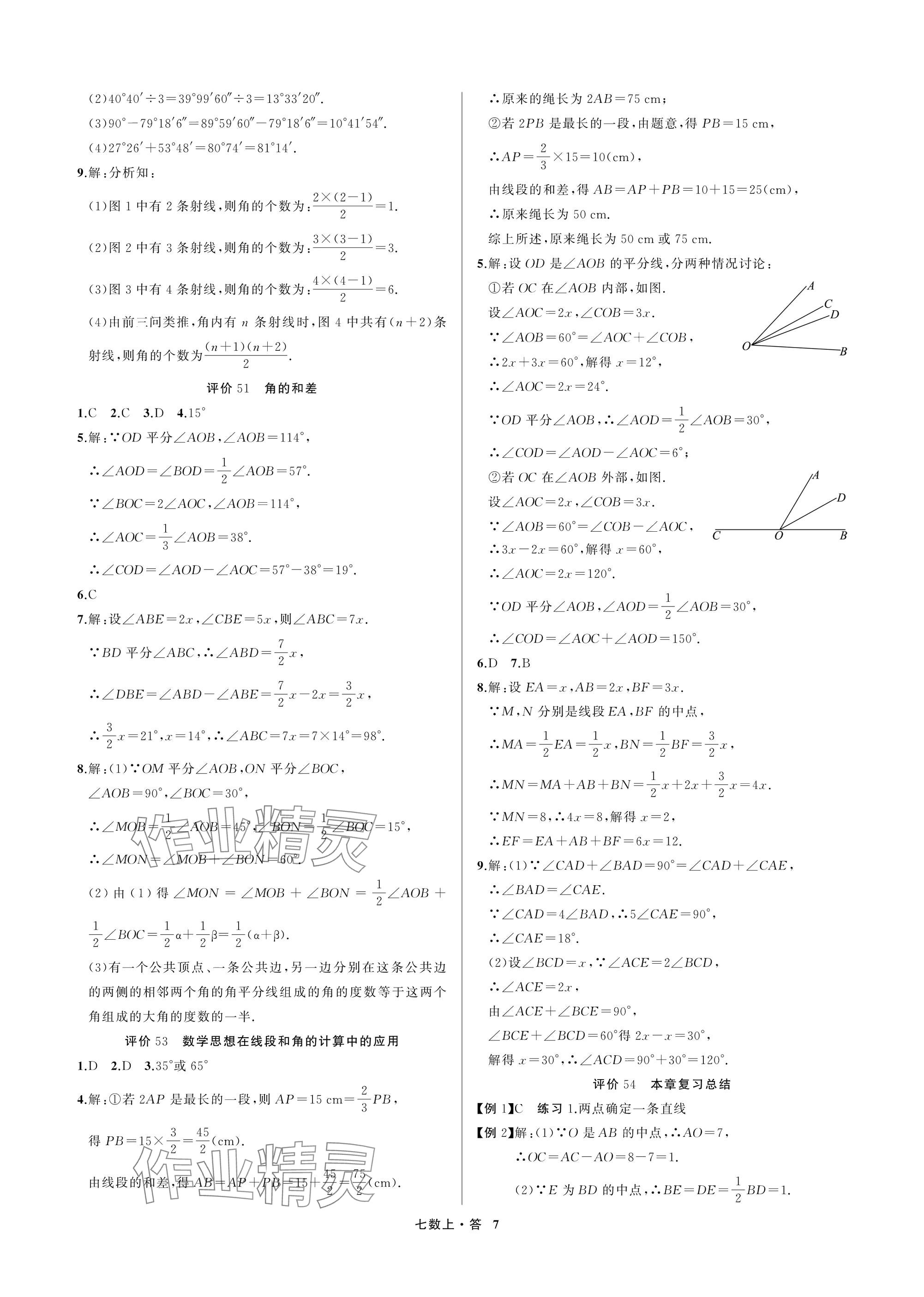 2025年名师面对面学科素养评价七年级数学上册浙教版&nbsp;参考答案第7页