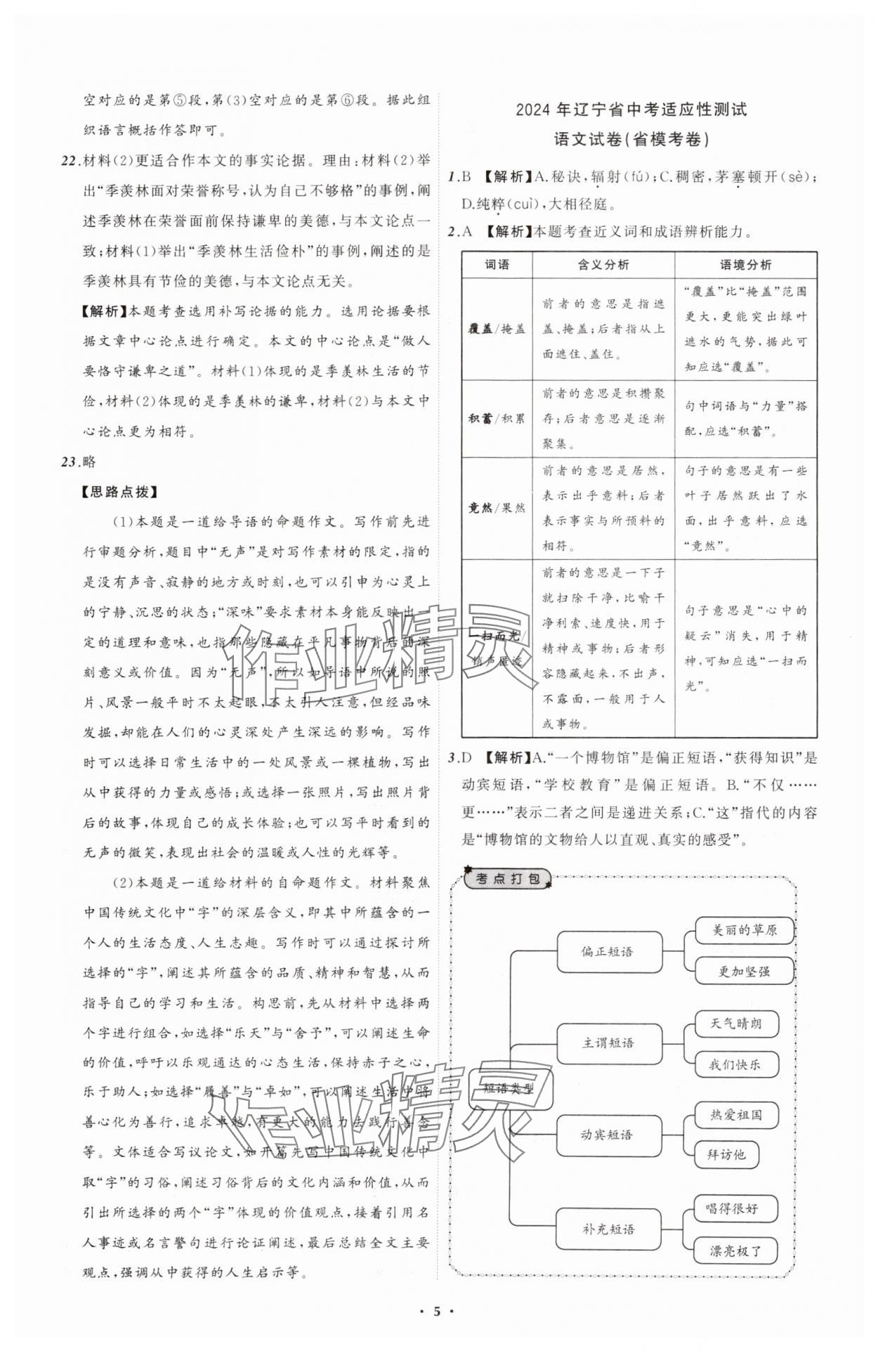 2025年中考必備遼寧師范大學(xué)出版社語文遼寧專版 參考答案第5頁