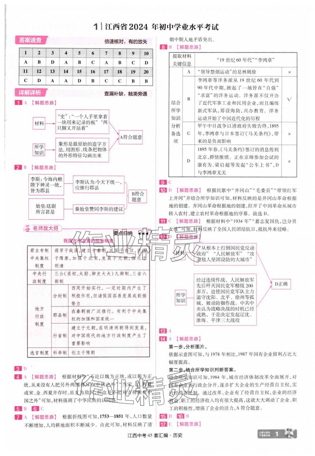 2025年金考卷45套匯編歷史江西專版 參考答案第1頁