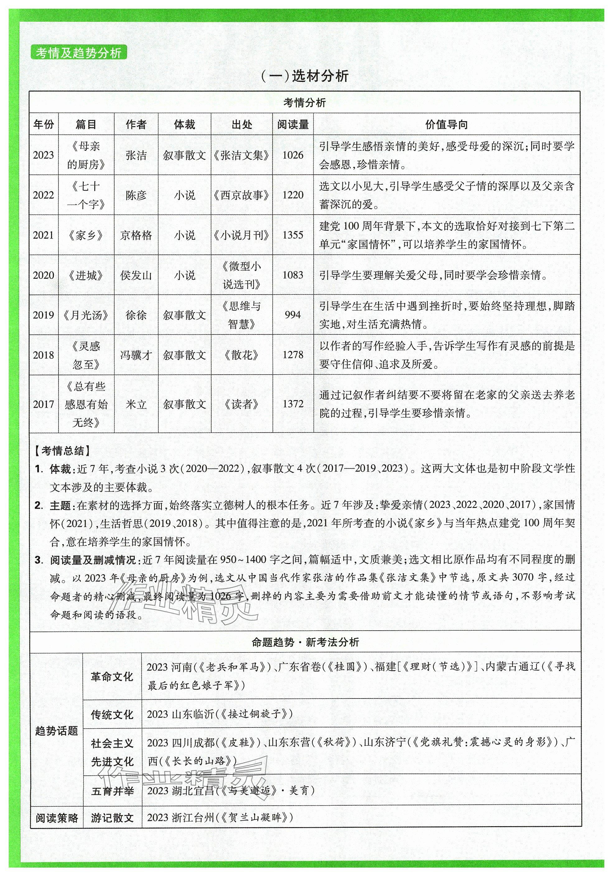 2024年萬唯中考試題研究語文山西專版 參考答案第9頁