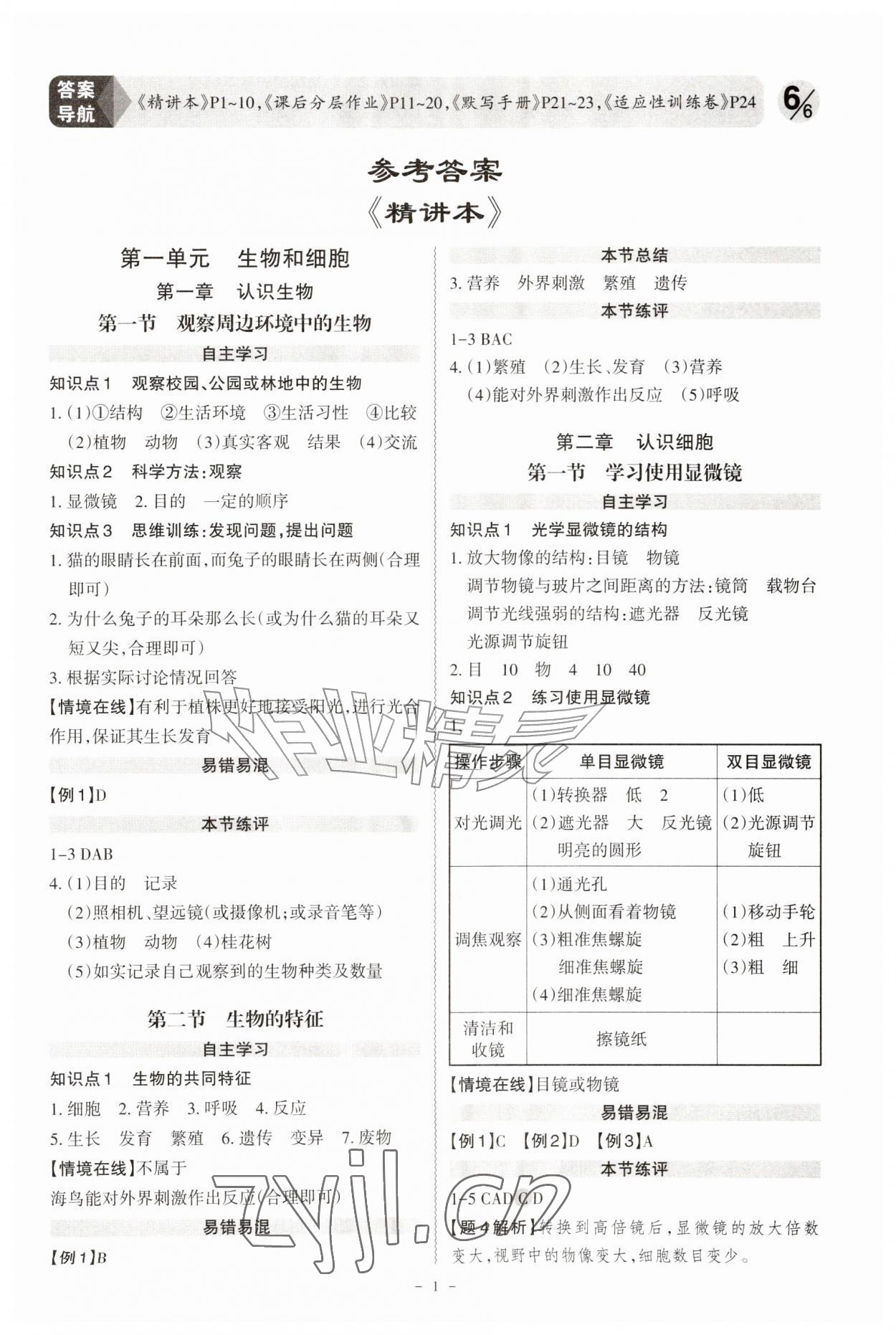 2026年同步冲刺七年级生物上册人教版&nbsp;第1页
