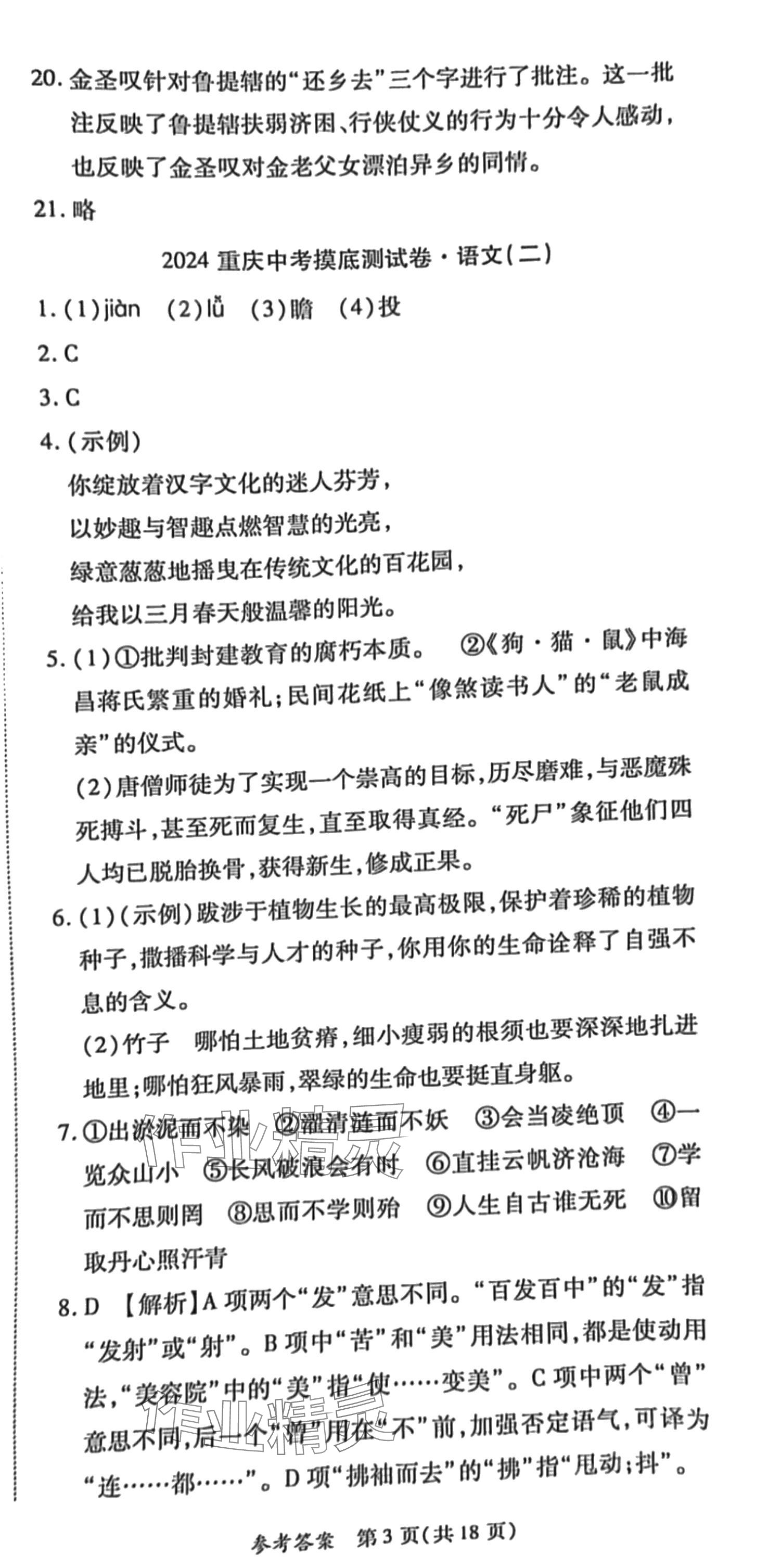2024年中考摸底测试卷重庆出版社语文 第3页