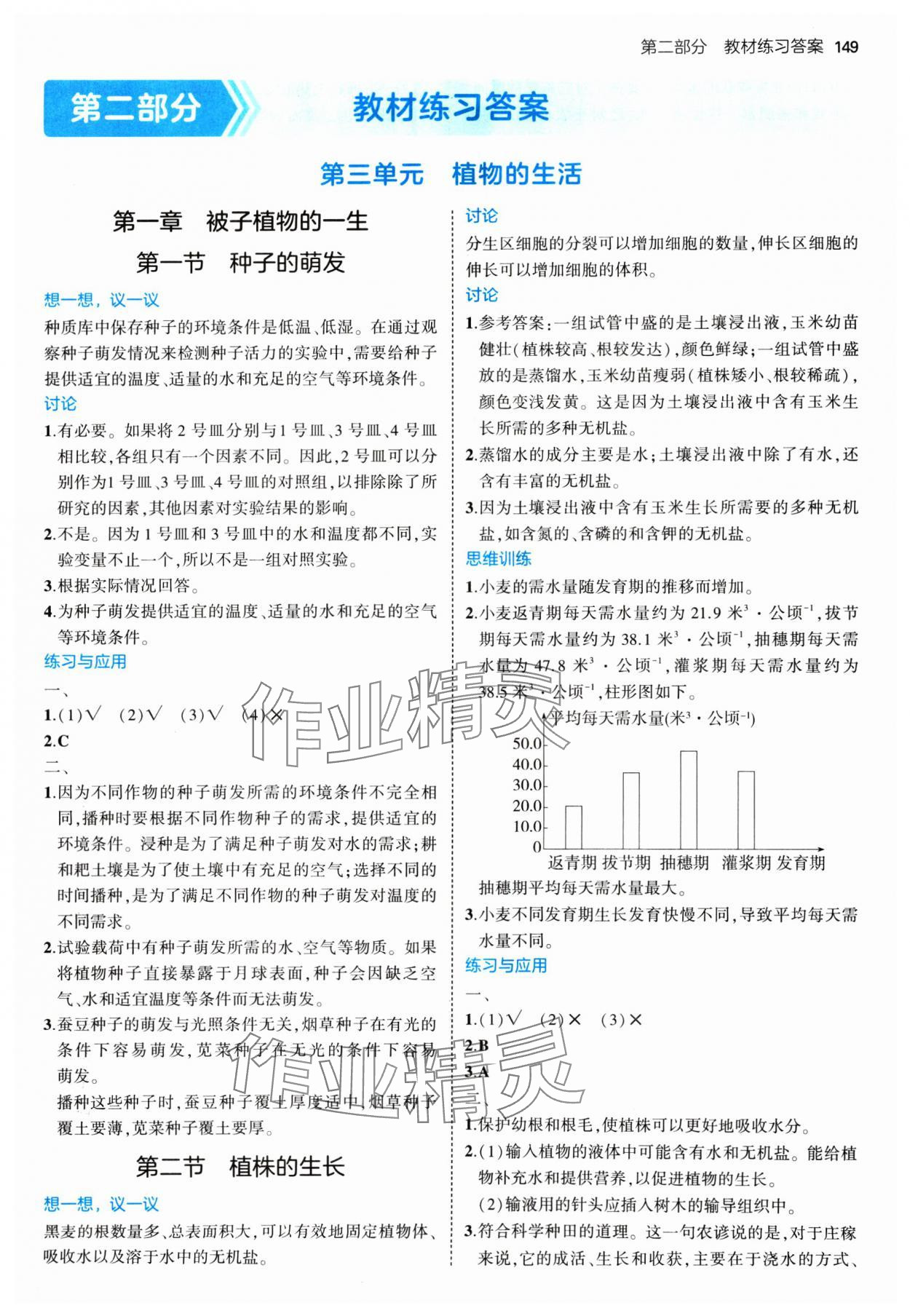 2025年教材课本七年级生物下册人教版 参考答案第1页