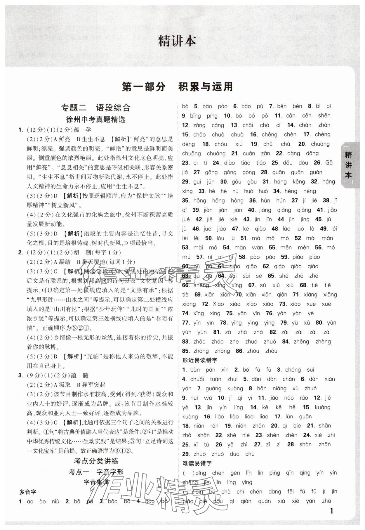 2025年万唯中考试题研究语文徐州专版 参考答案第1页