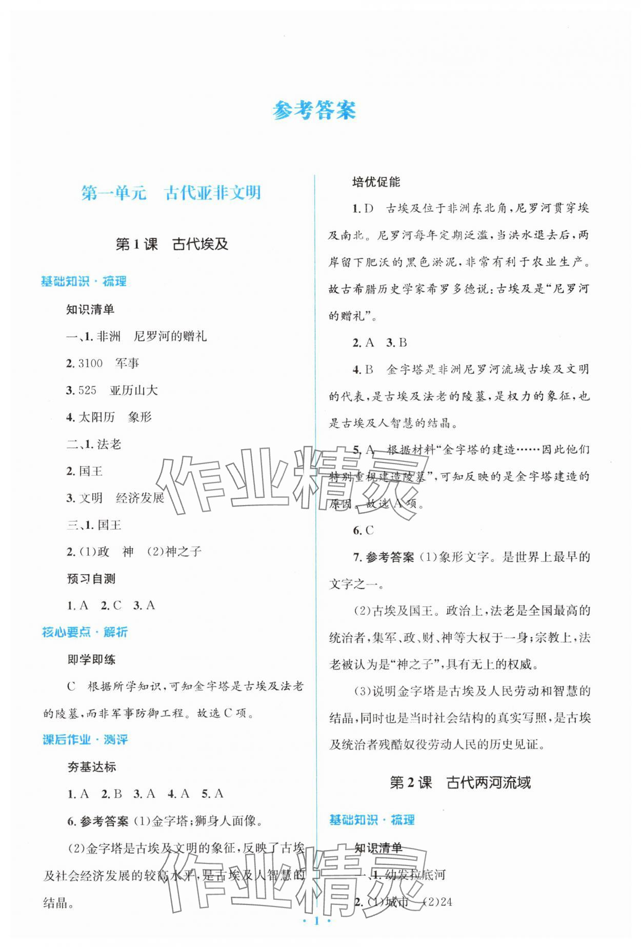 2025年人教金学典同步解析与测评学考练九年级历史上册人教版 参考答案第1页