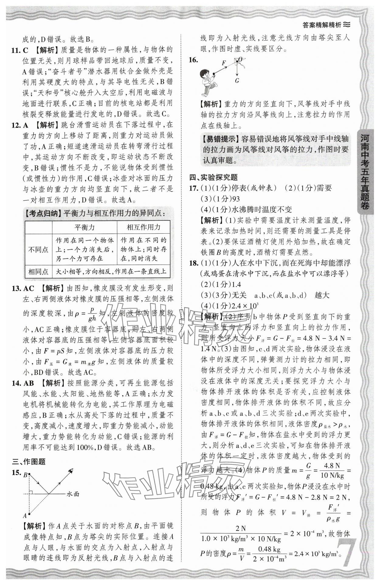 2024年王朝霞中考真题精编物理河南中考 参考答案第7页