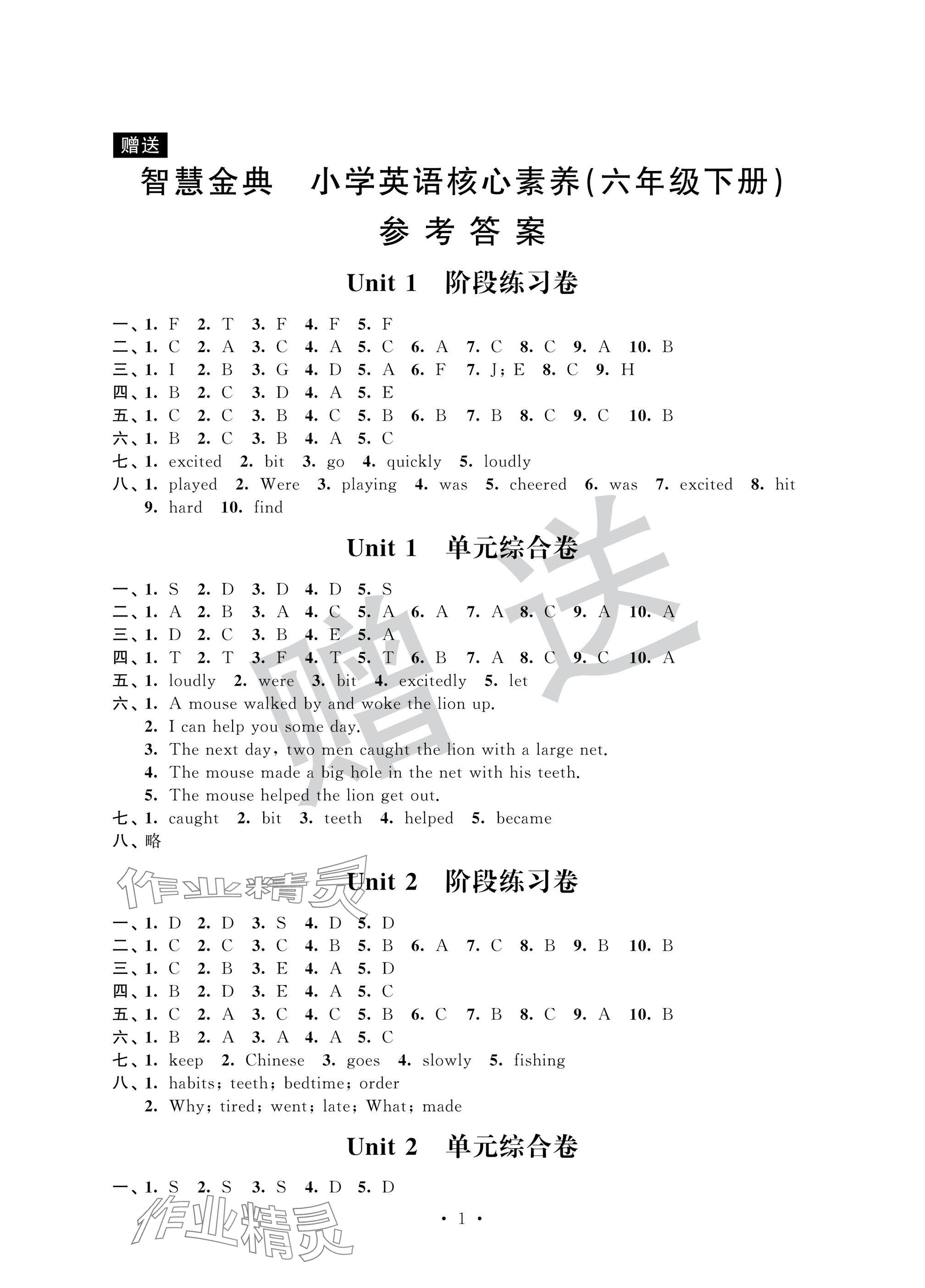 2025年智慧金典核心素養六年級英語下冊譯林版 參考答案第1頁