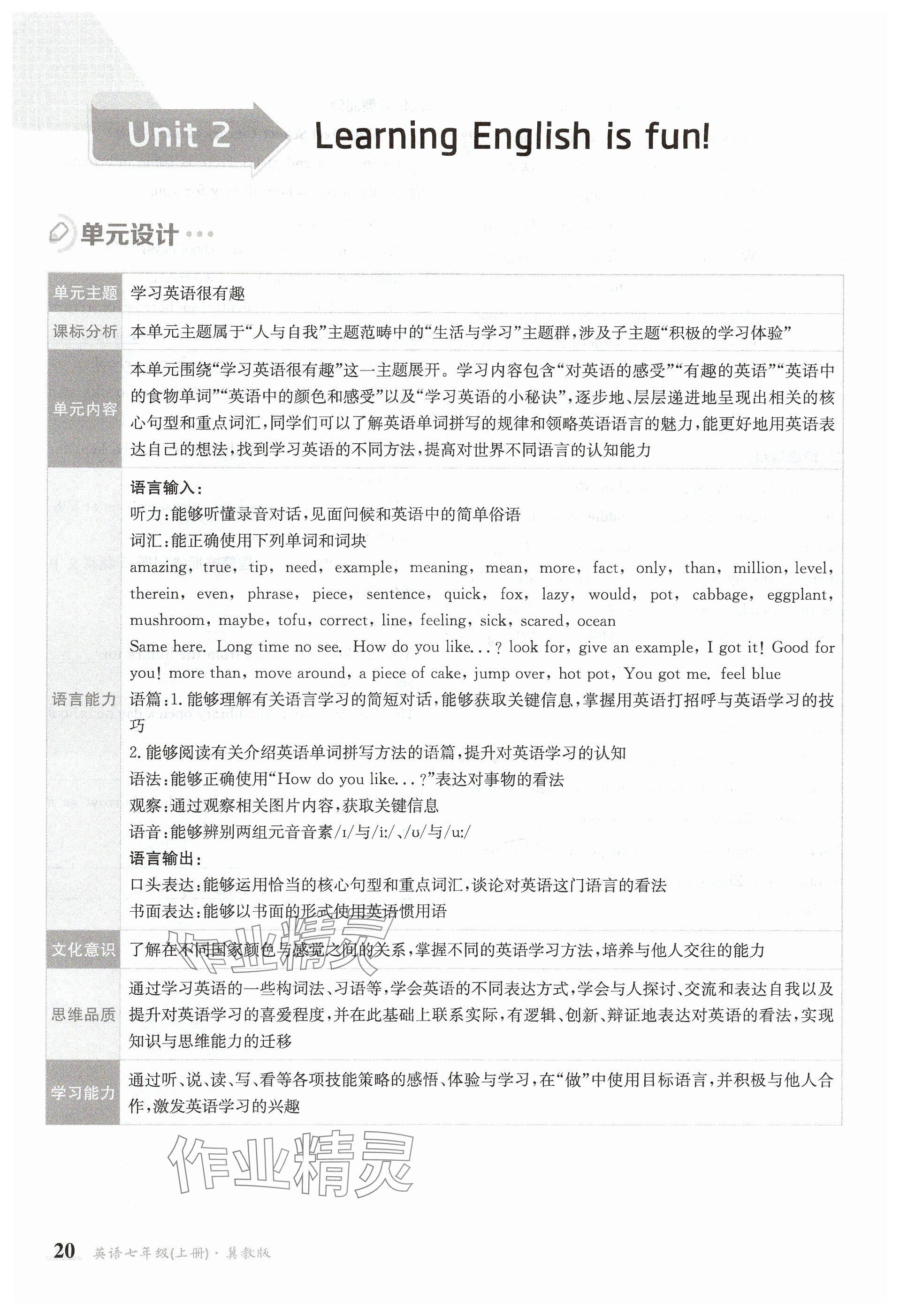 2024年金太阳导学案七年级英语上册冀教版 参考答案第20页