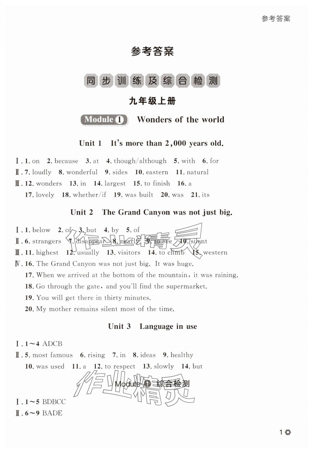 2025年點(diǎn)石成金金牌每課通九年級(jí)英語全一冊(cè)外研版遼寧專版 參考答案第1頁