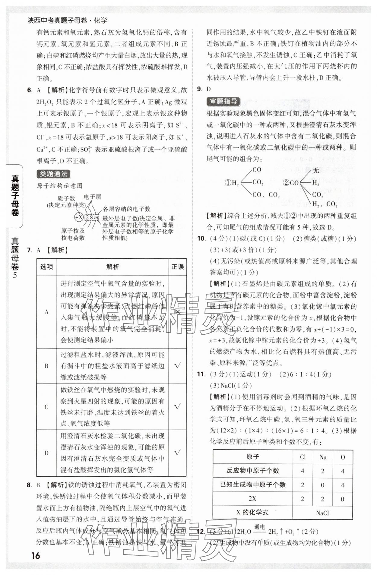 2025年万唯中考真题子母卷化学陕西专版&nbsp;参考答案第16页