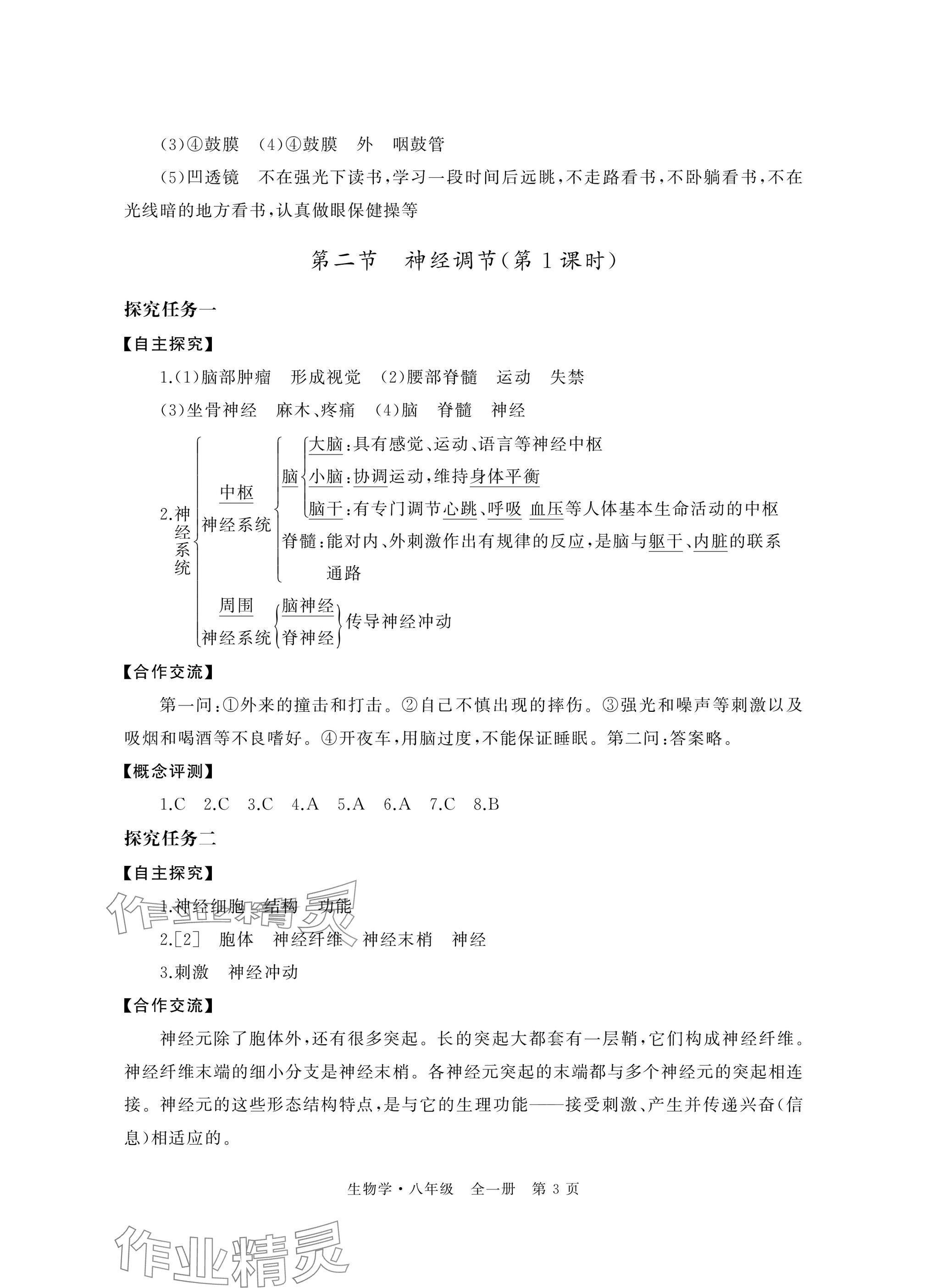 2025年自主學習指導課程與測試八年級生物全一冊人教版&nbsp;參考答案第3頁