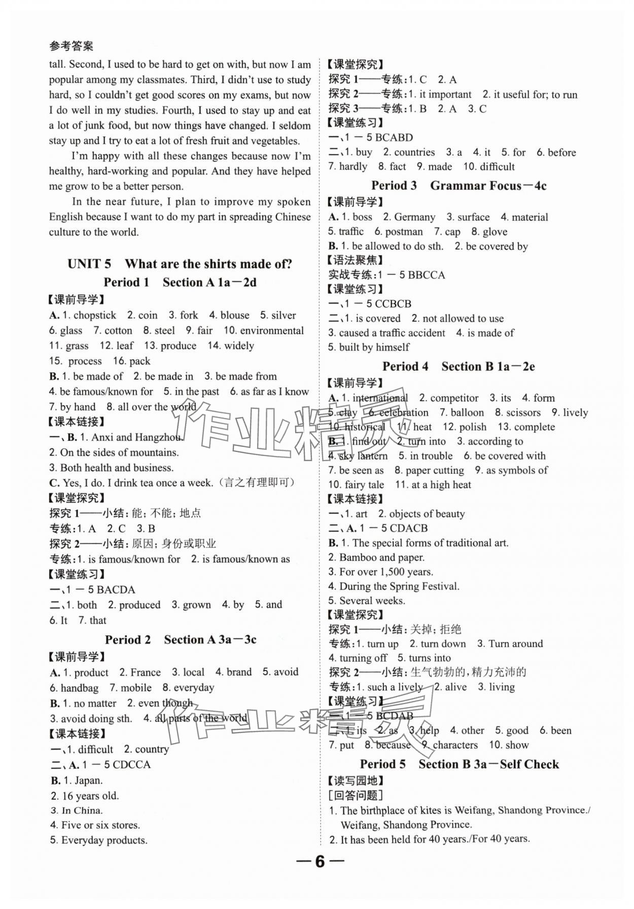 2024年全程突破九年級(jí)英語全一冊(cè)人教版 參考答案第6頁