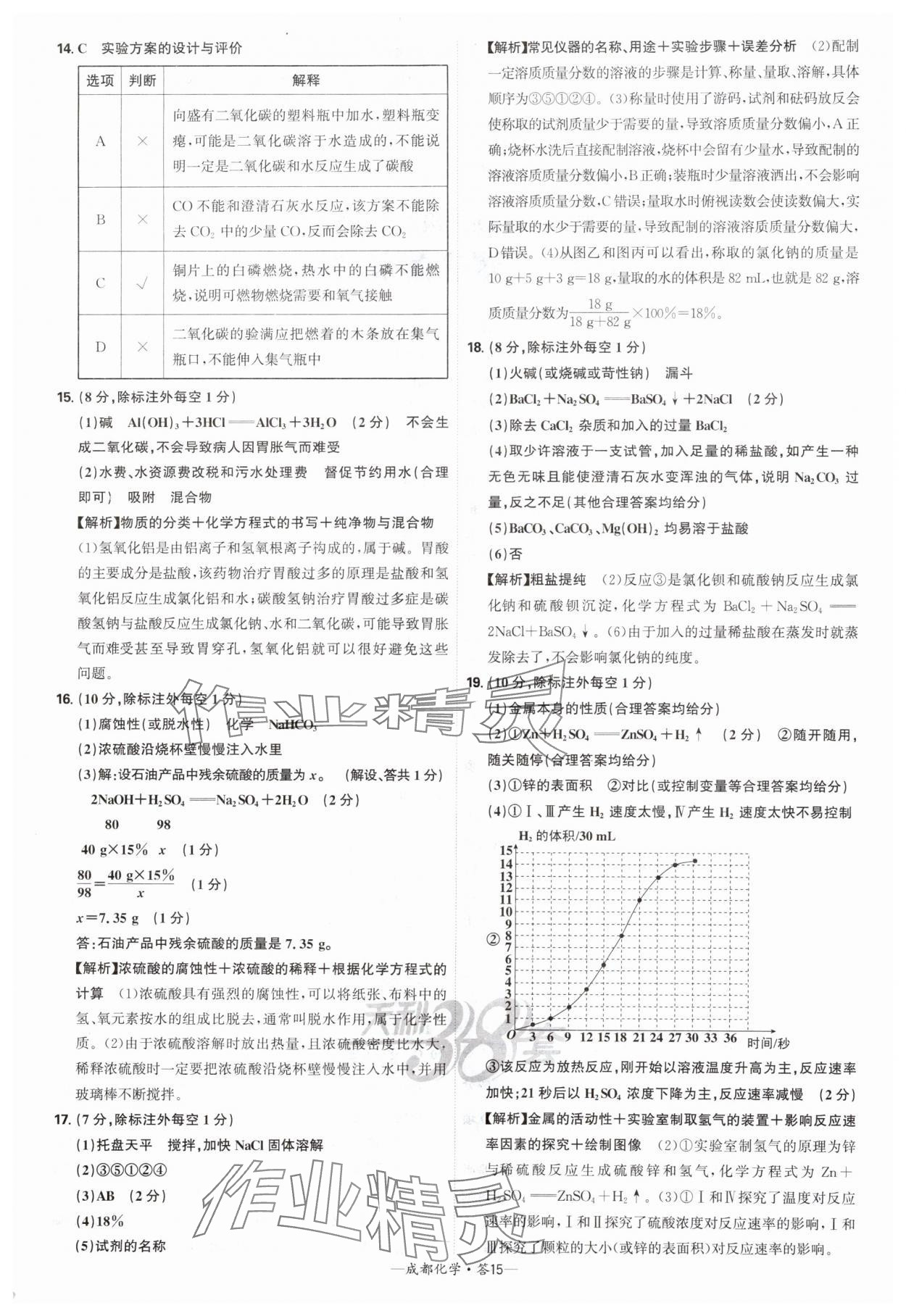 2025年天利38套中考试题精选化学成都专版 参考答案第15页