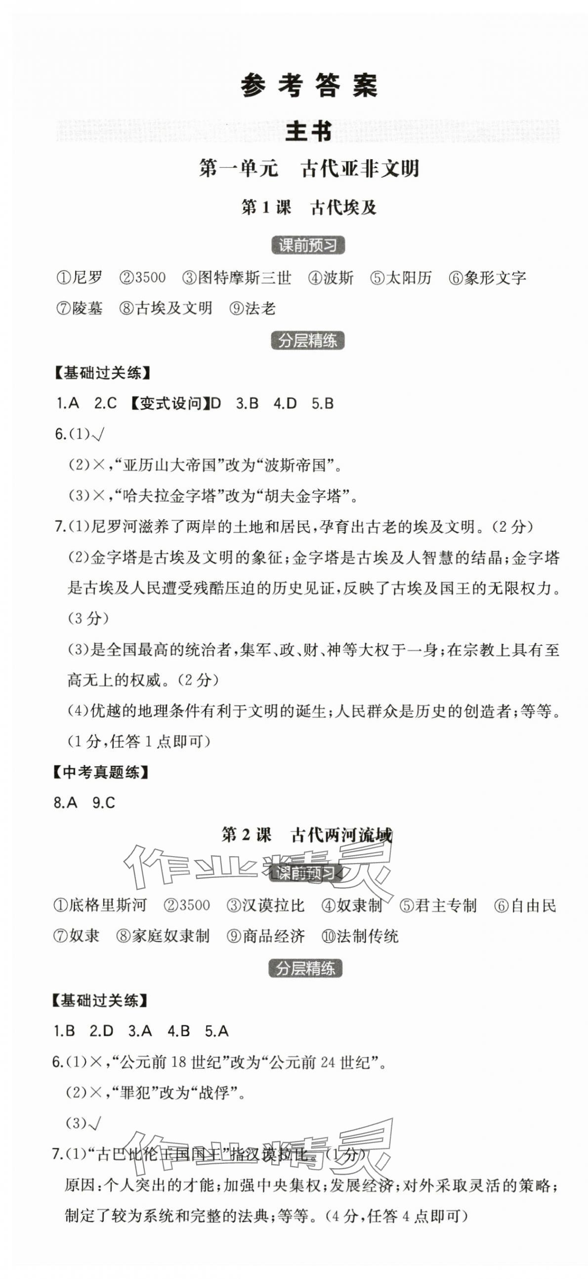 2024年一本同步訓練初中歷史九年級上冊人教版安徽專版 第1頁