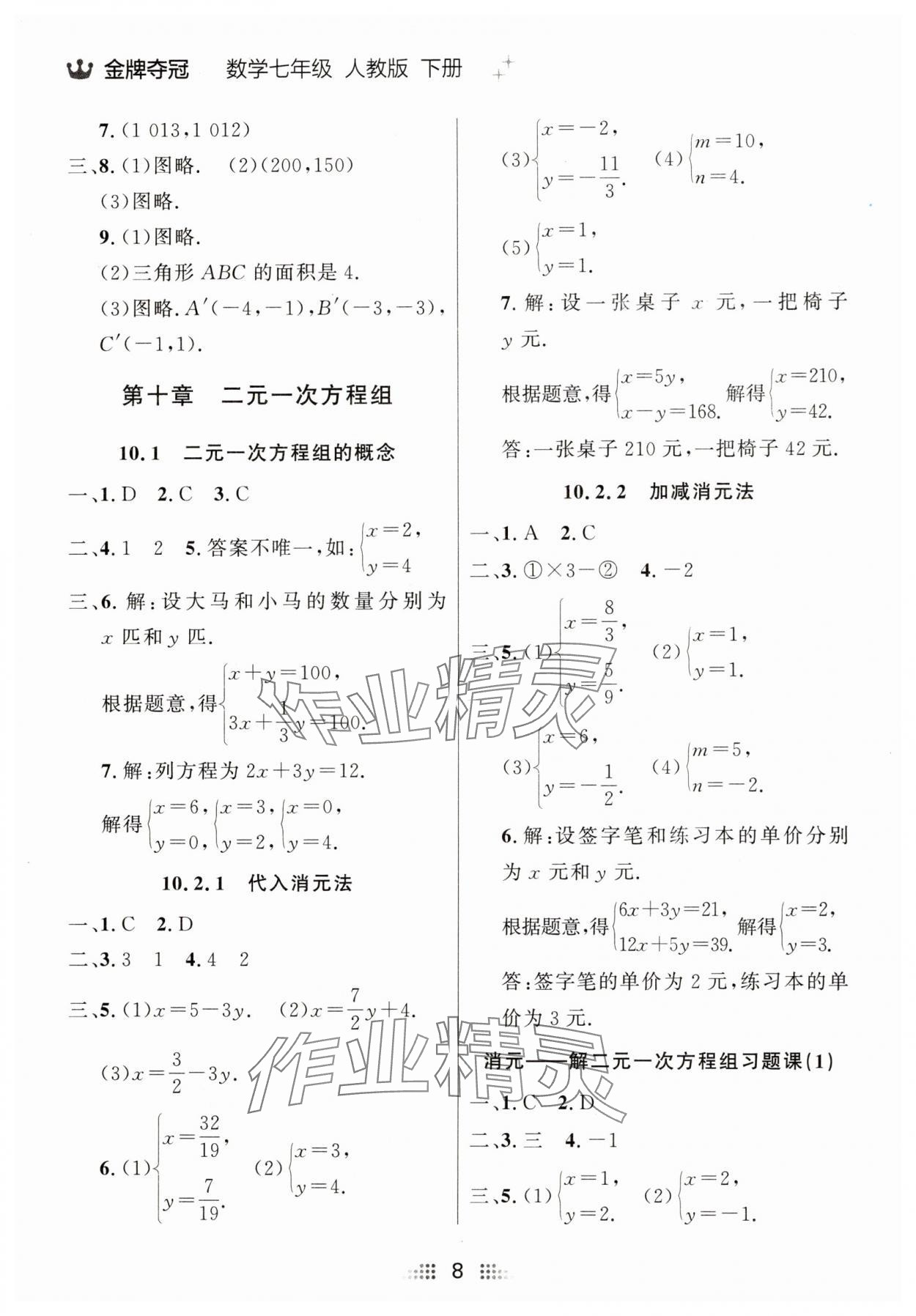 2025年點石成金金牌奪冠七年級數學下冊人教版遼寧專版 參考答案第8頁