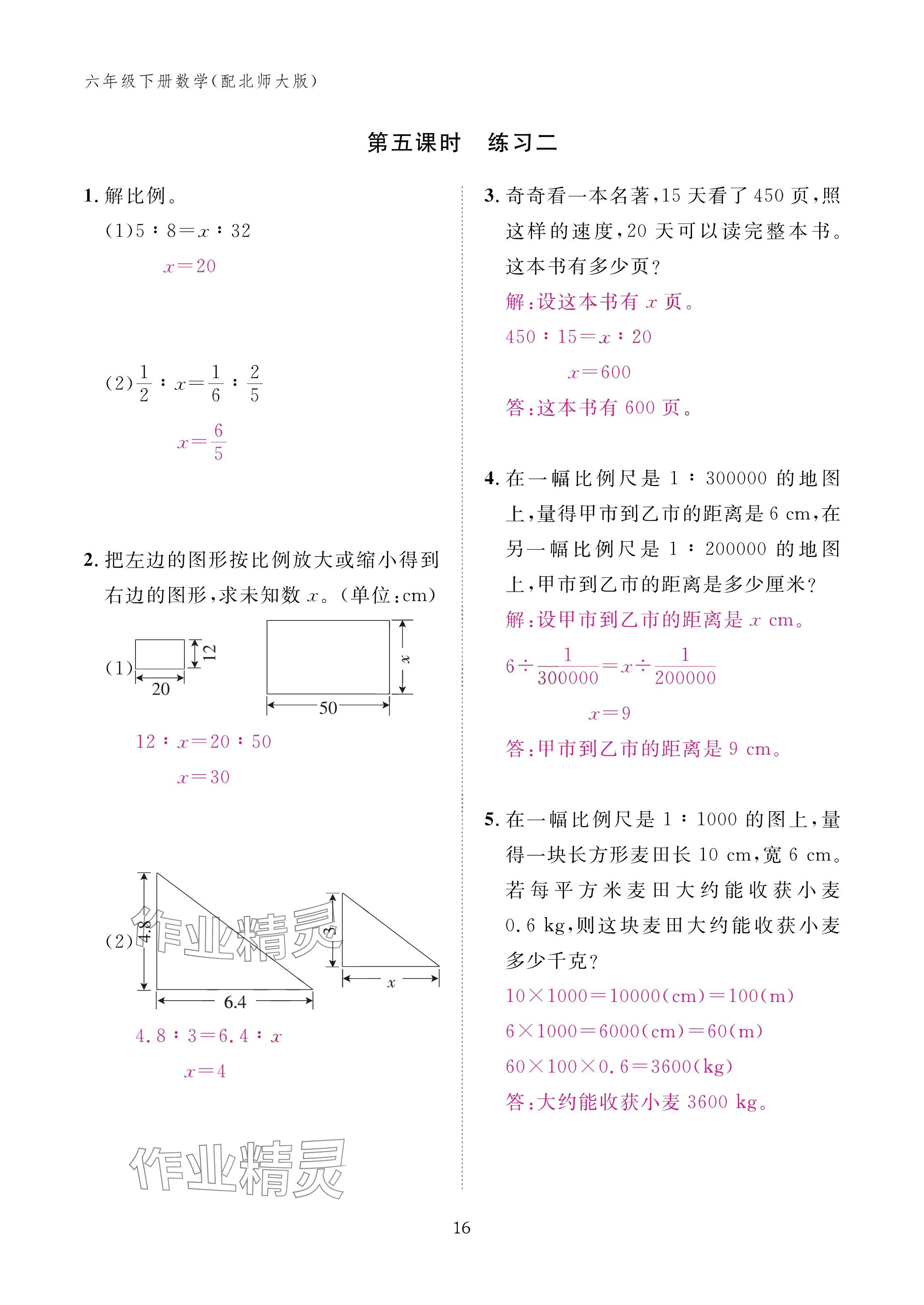 2025年作業(yè)本江西教育出版社六年級數(shù)學(xué)下冊北師大版 參考答案第16頁