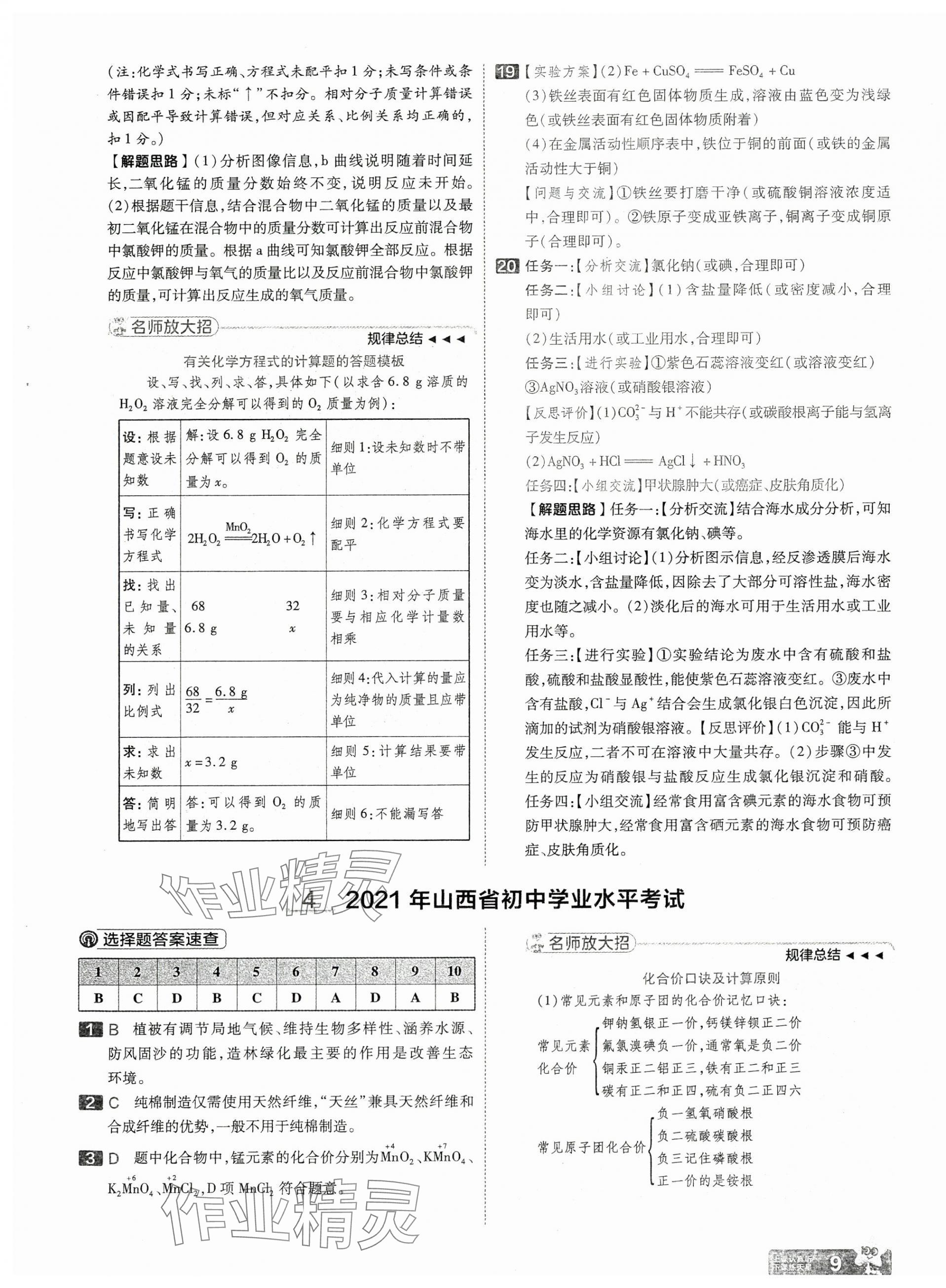 2025年金考卷中考45套汇编化学山西专版 第9页