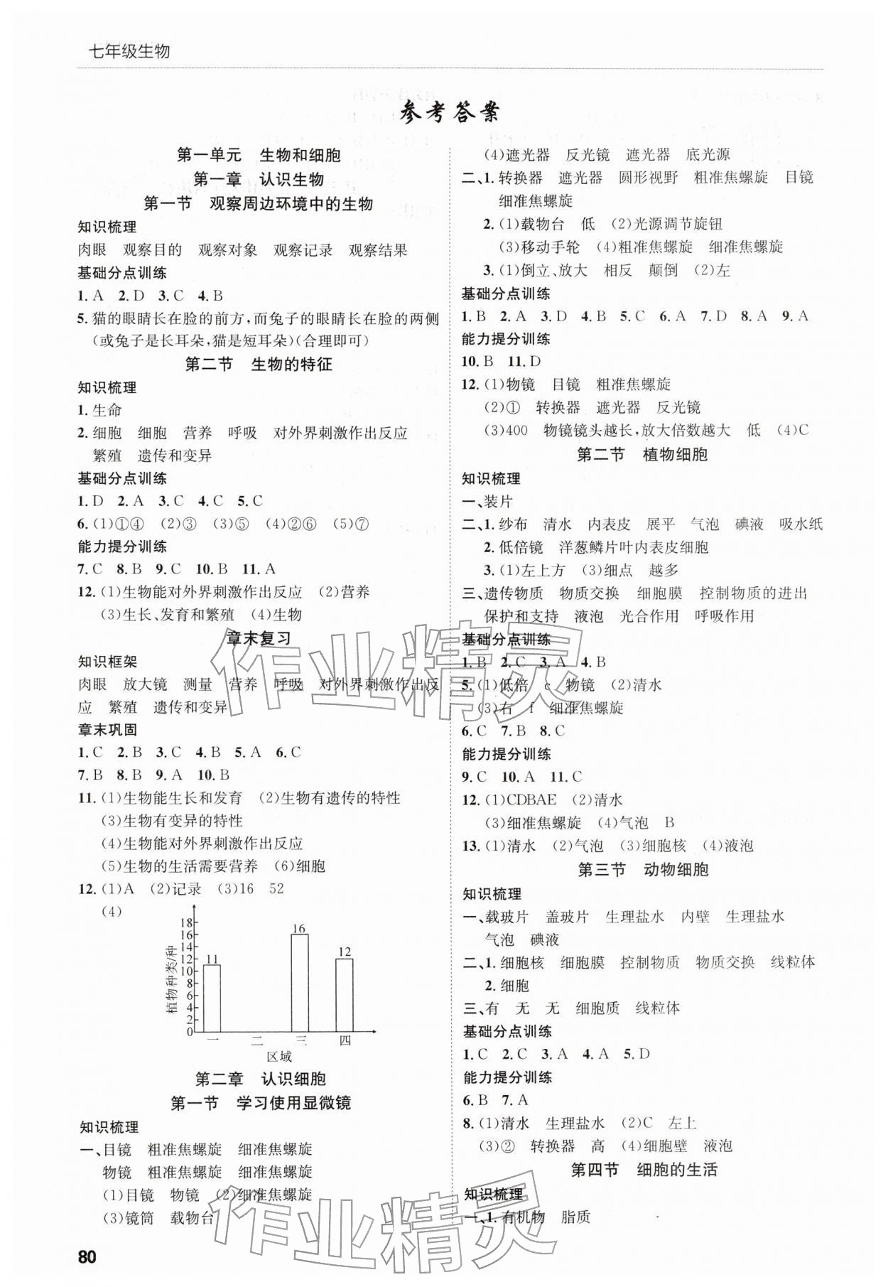2025年高效通教材精析精练七年级生物上册人教版 参考答案第1页