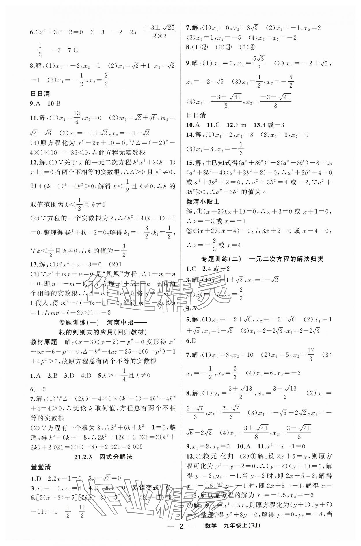 2023年四清導(dǎo)航九年級(jí)數(shù)學(xué)上冊(cè)人教版河南專版 第2頁