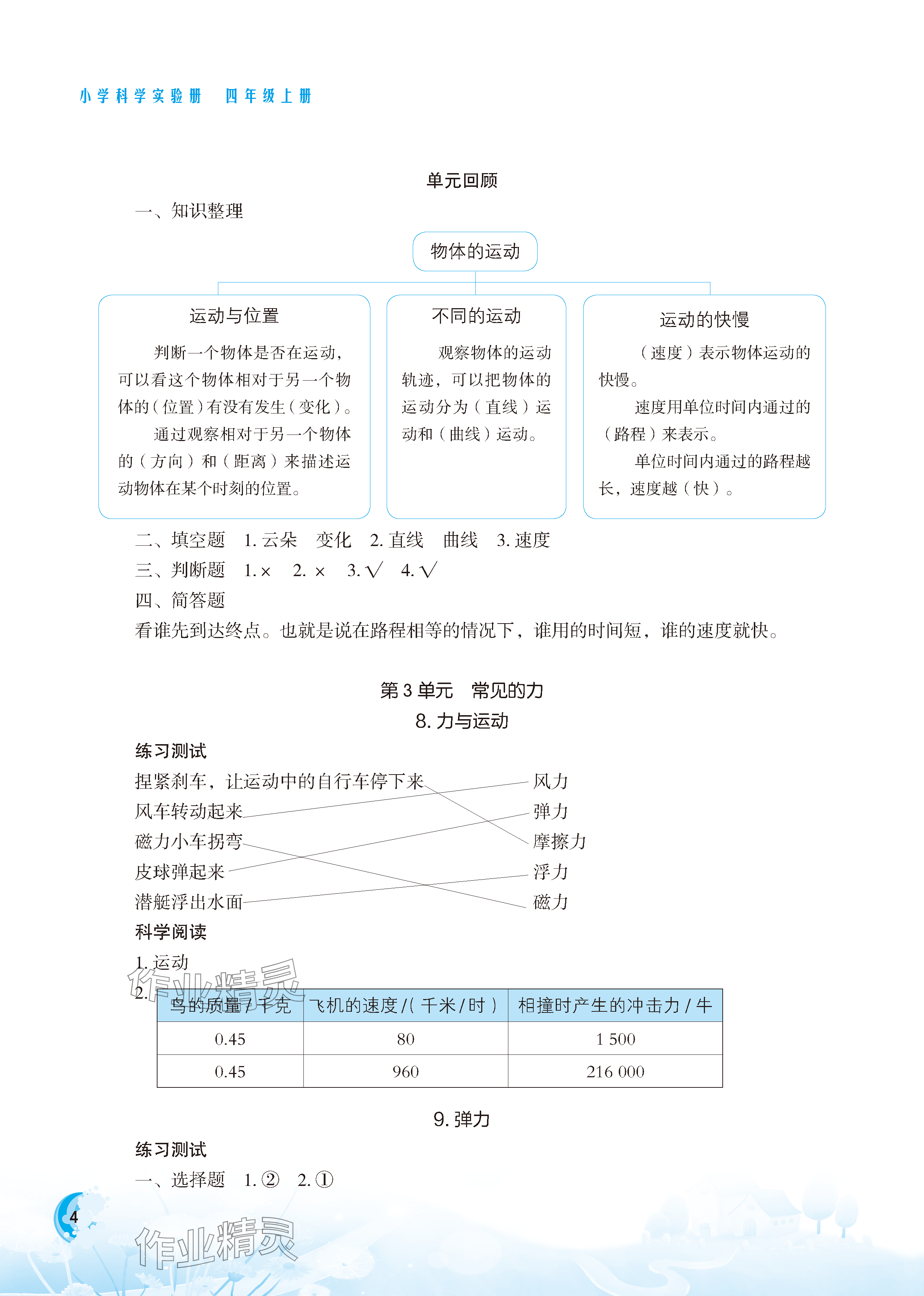 2023年小學科學實驗冊四年級上冊雙色版 參考答案第4頁