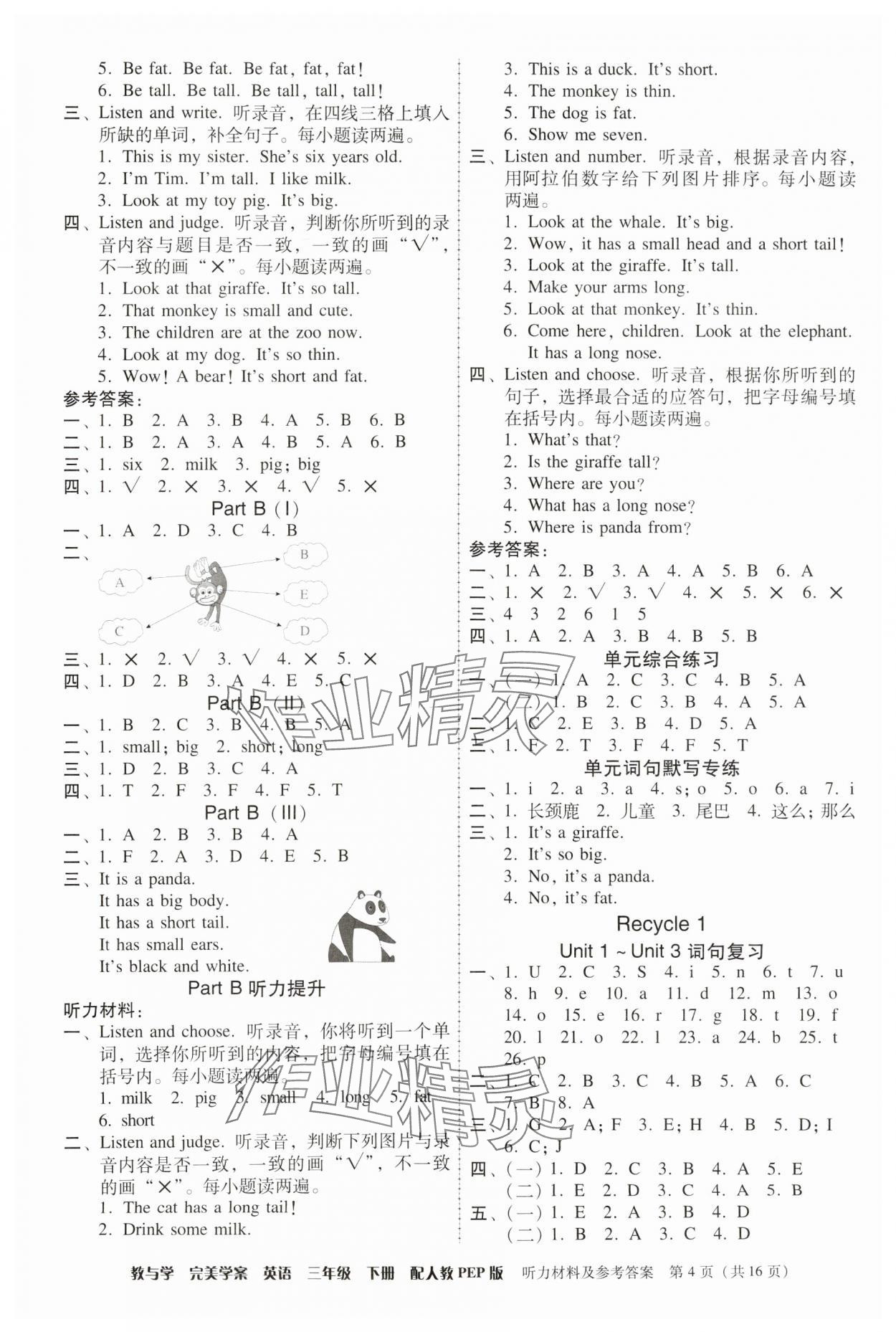 2024年完美学案三年级英语下册人教版 第4页