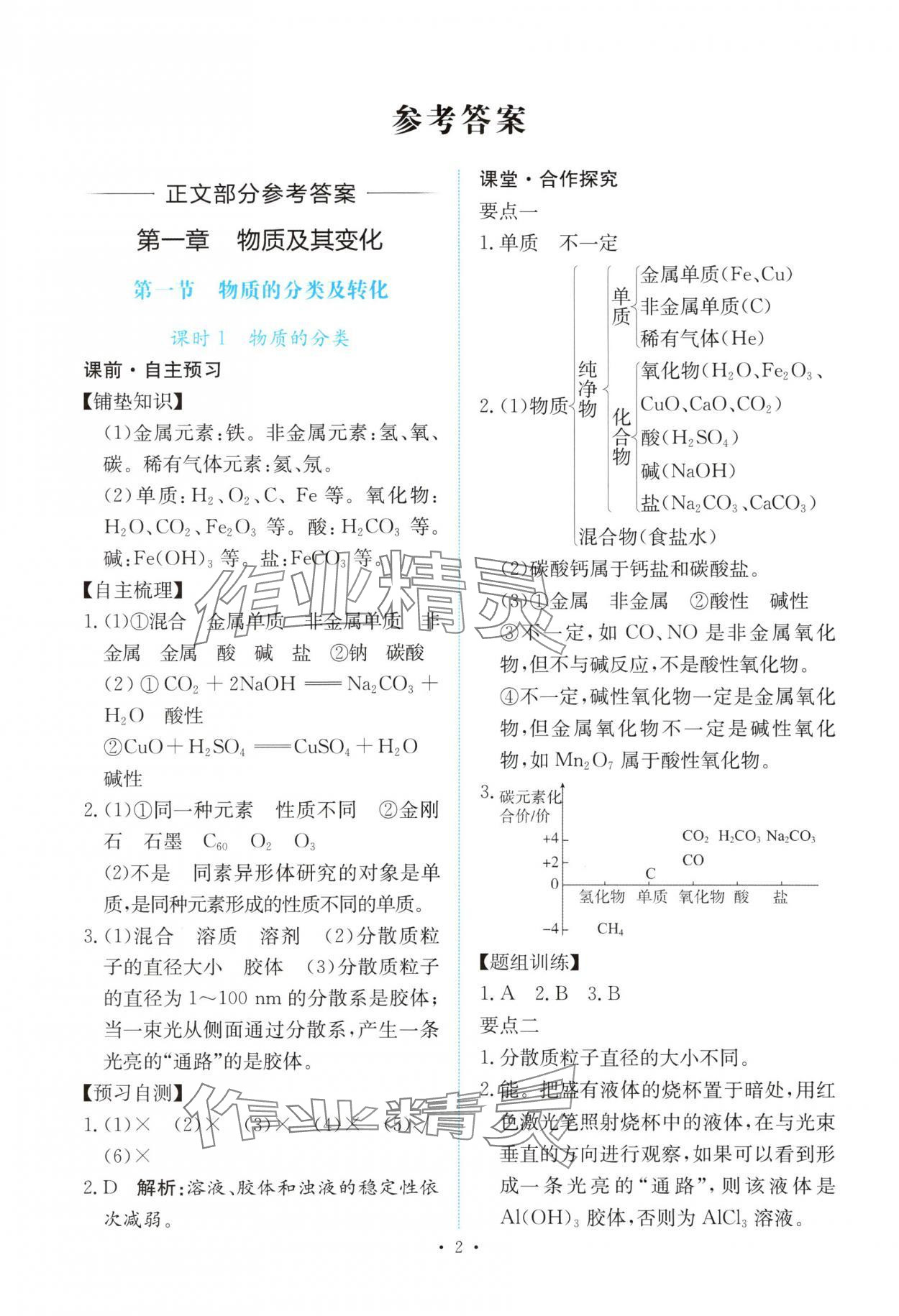 2025年能力培养与测试高中化学必修第一册人教版 参考答案第1页