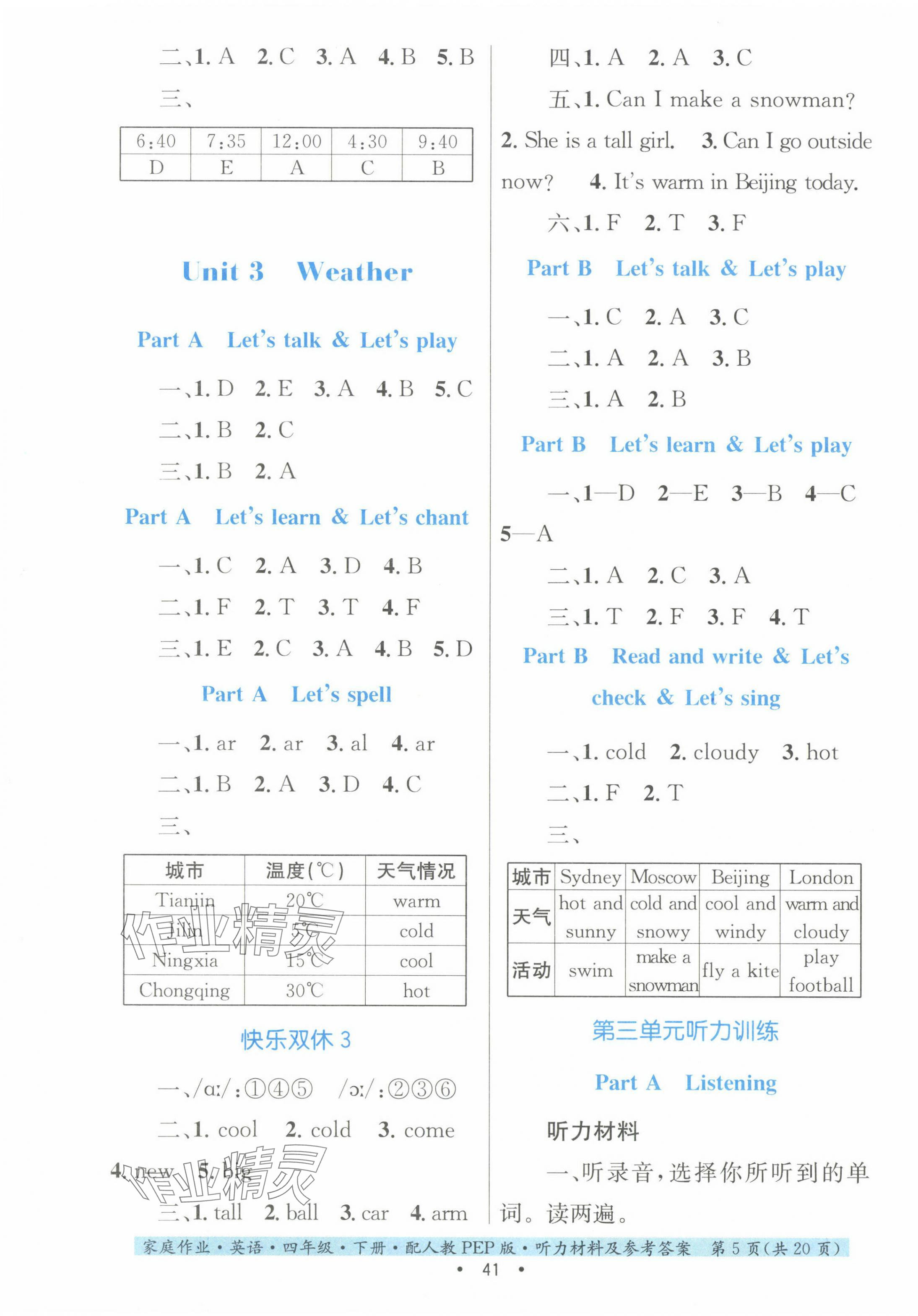 2024年家庭作業(yè)四年級英語下冊人教PEP版 第5頁