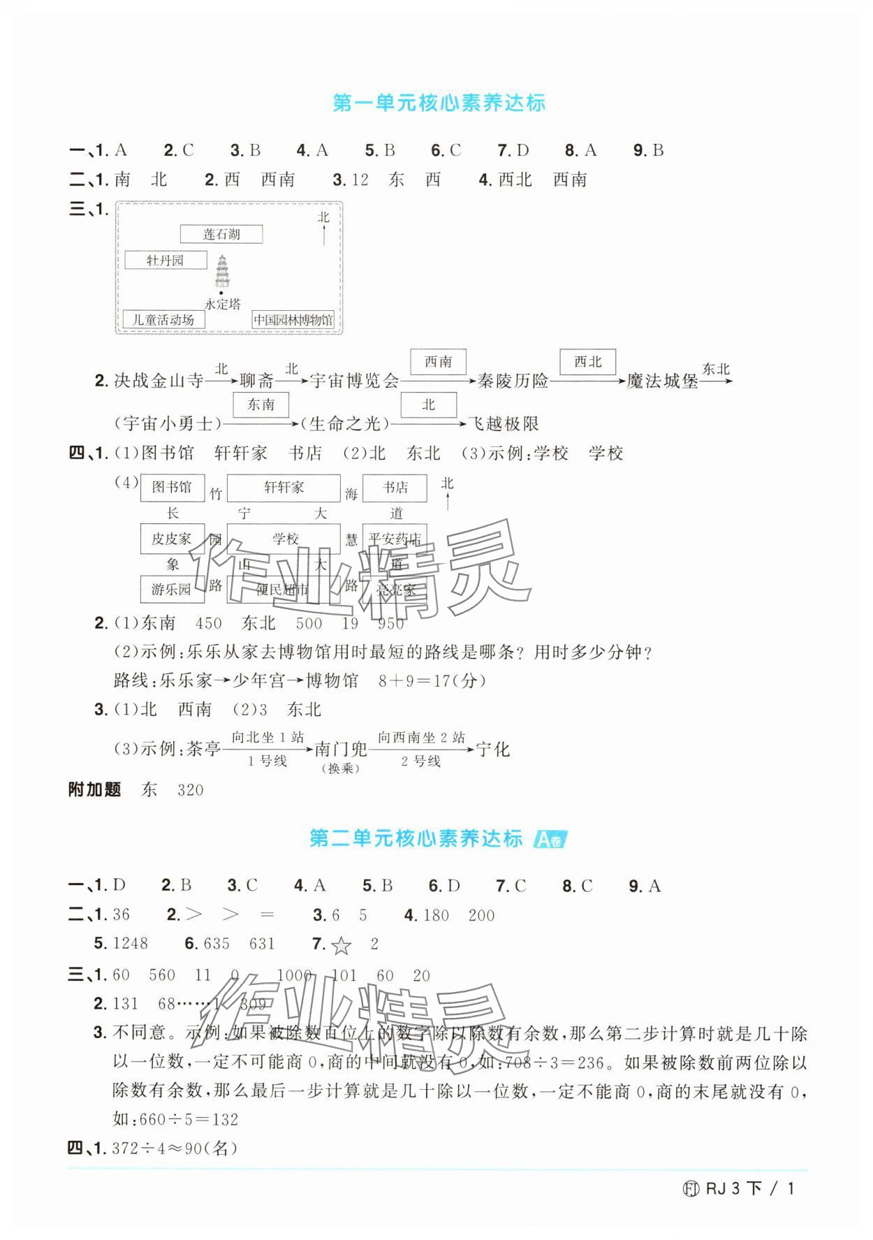 2025年陽光同學(xué)一線名師全優(yōu)好卷三年級數(shù)學(xué)下冊人教版福建專版 參考答案第1頁