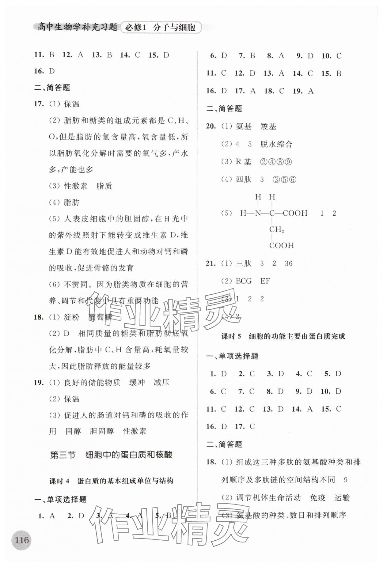 2023年高中生物學(xué)補(bǔ)充習(xí)題必修1分子與細(xì)胞蘇教版 參考答案第2頁