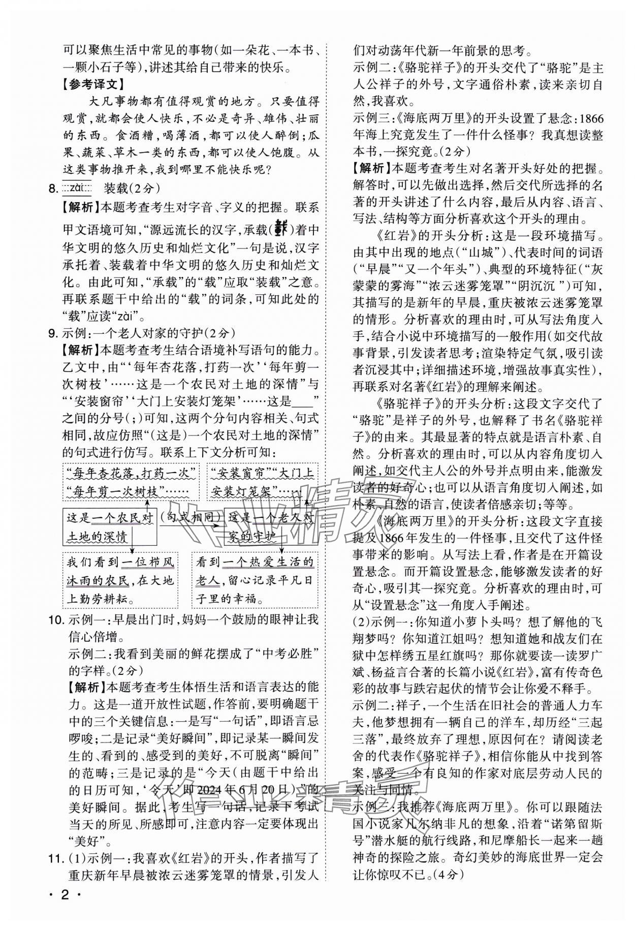 2025年开路先锋试题精选语文山西专版 参考答案第2页