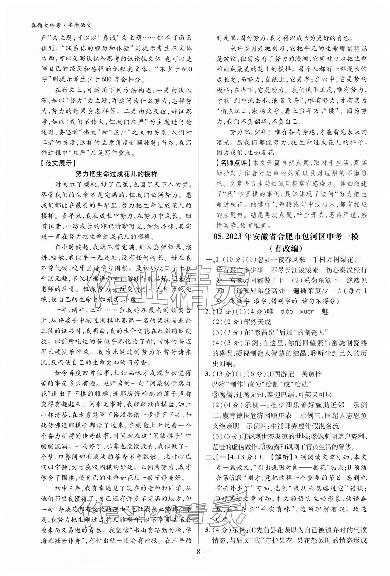 2024年中考真題大練考語文安徽專版 參考答案第7頁