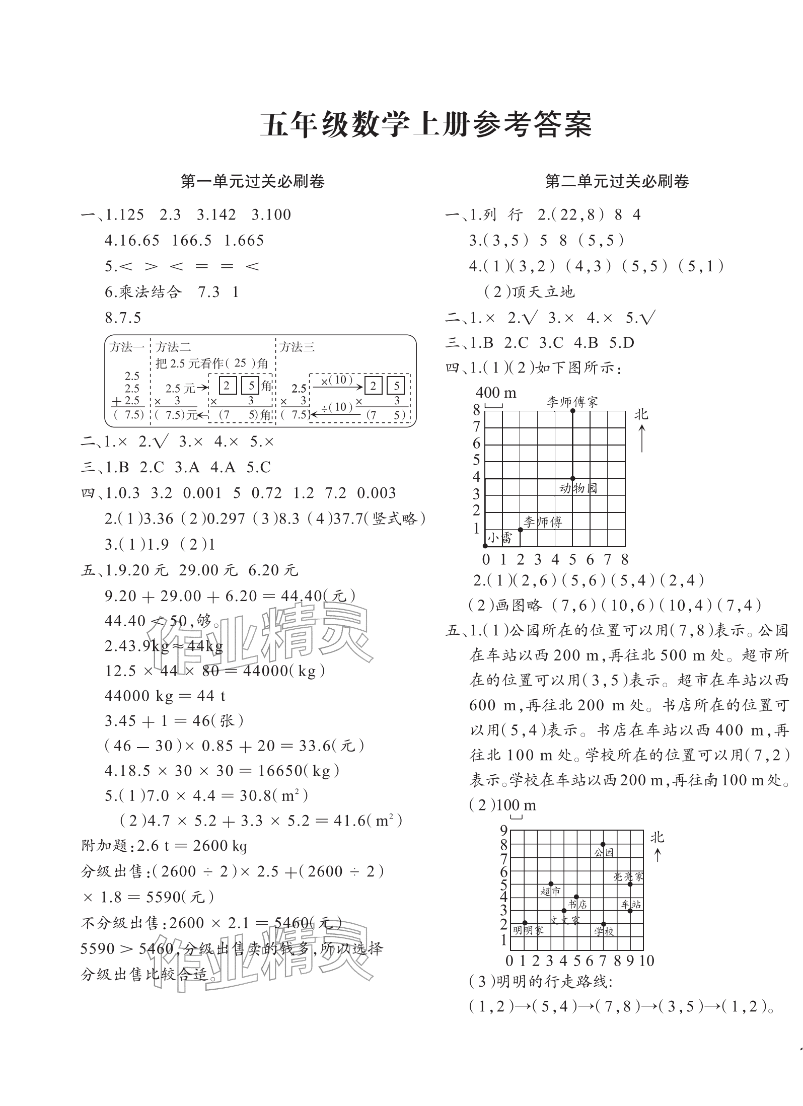 2025年满分必刷新卷五年级数学上册人教版&nbsp;参考答案第1页
