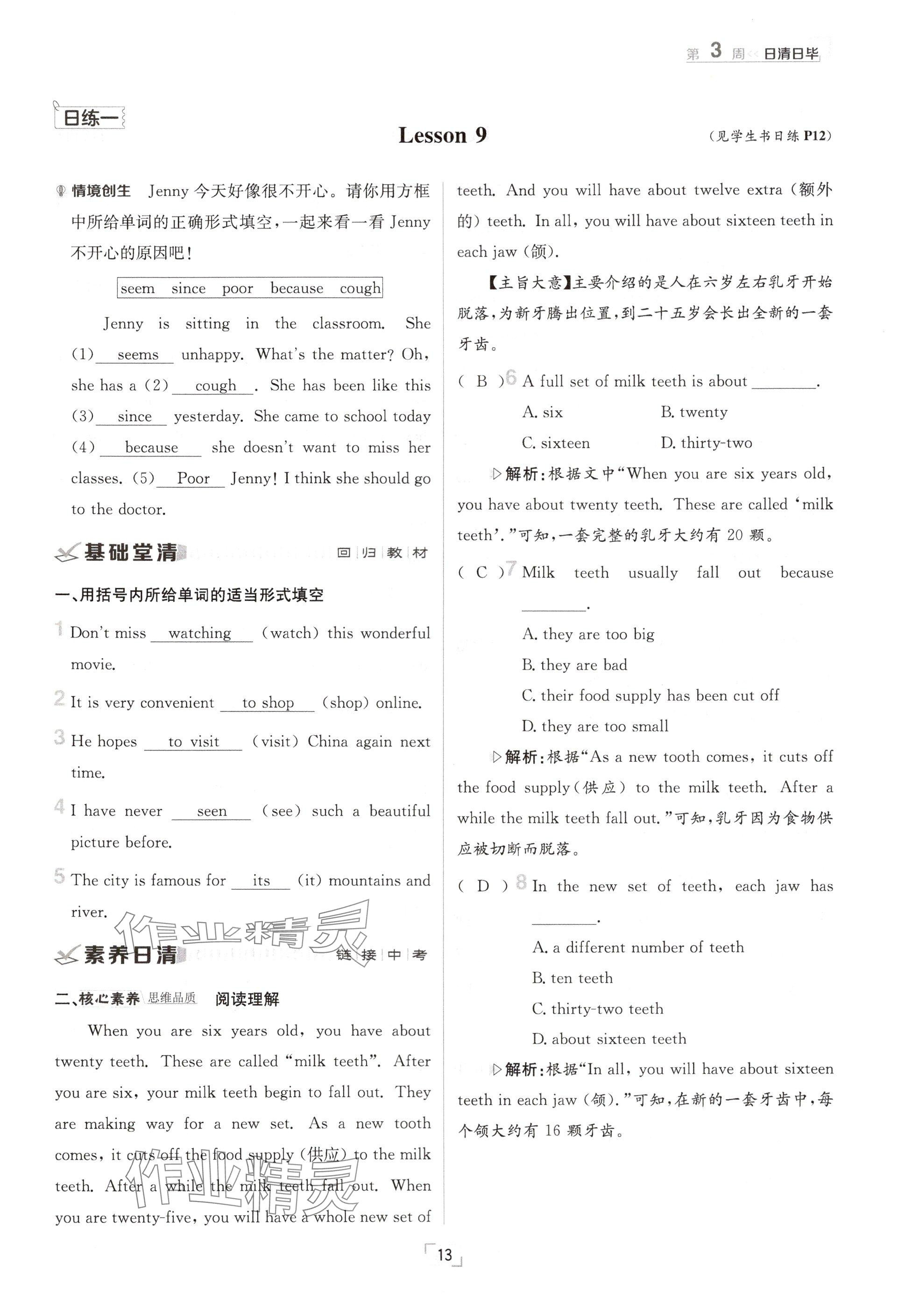 2024年日清周练八年级英语上册冀教版 参考答案第13页