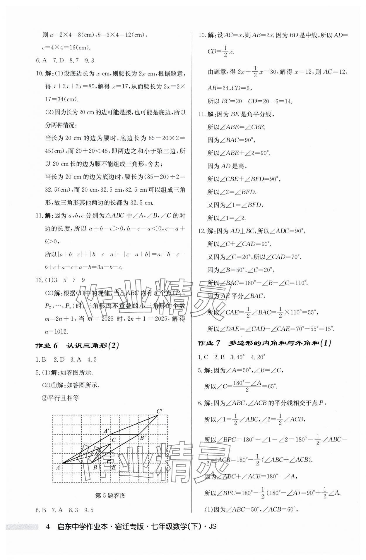 2024年啟東中學作業(yè)本七年級數(shù)學下冊蘇科版宿遷專版 第4頁