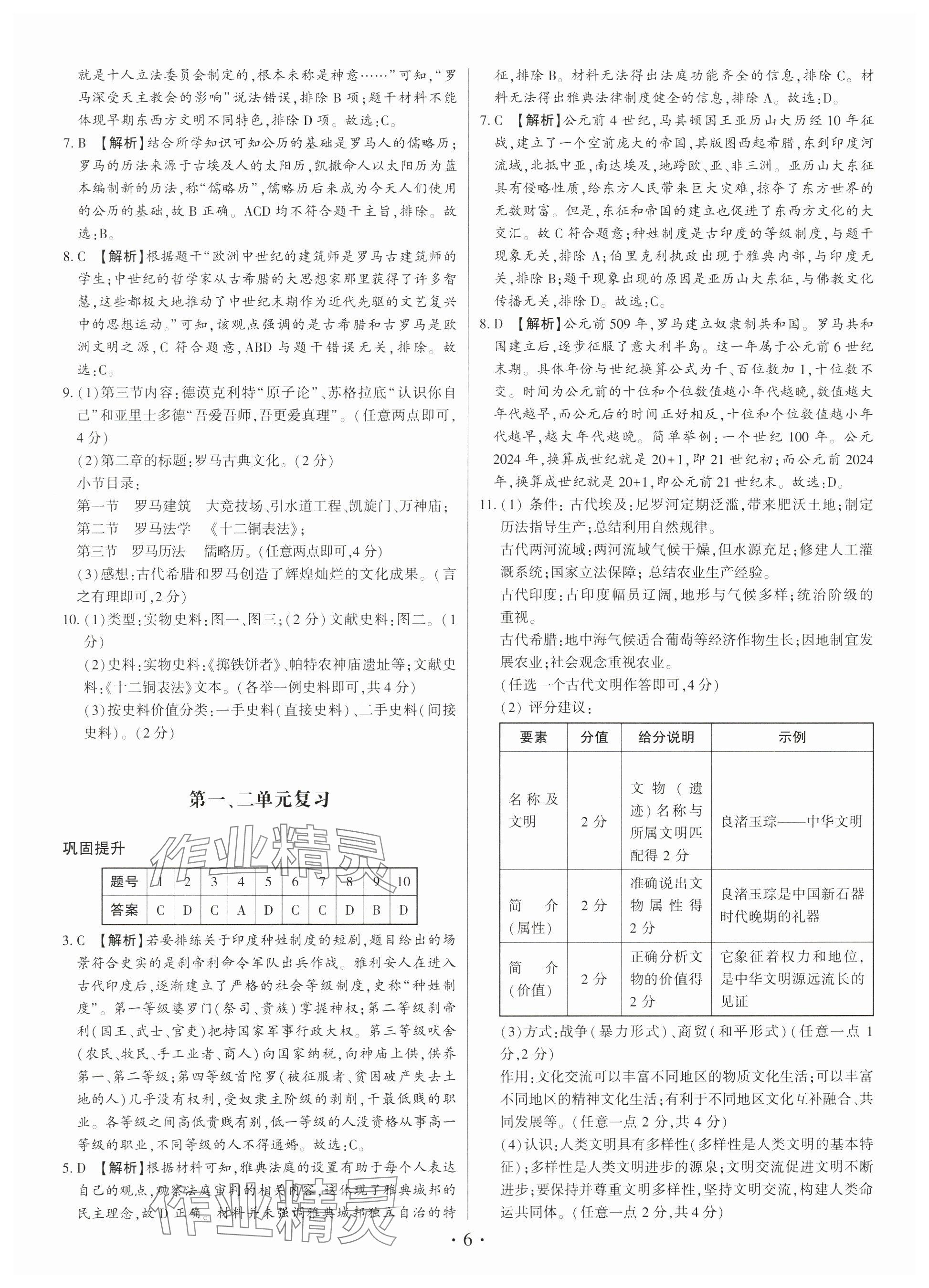 2024年考點跟蹤同步訓練九年級歷史全一冊人教版深圳專版 參考答案第6頁