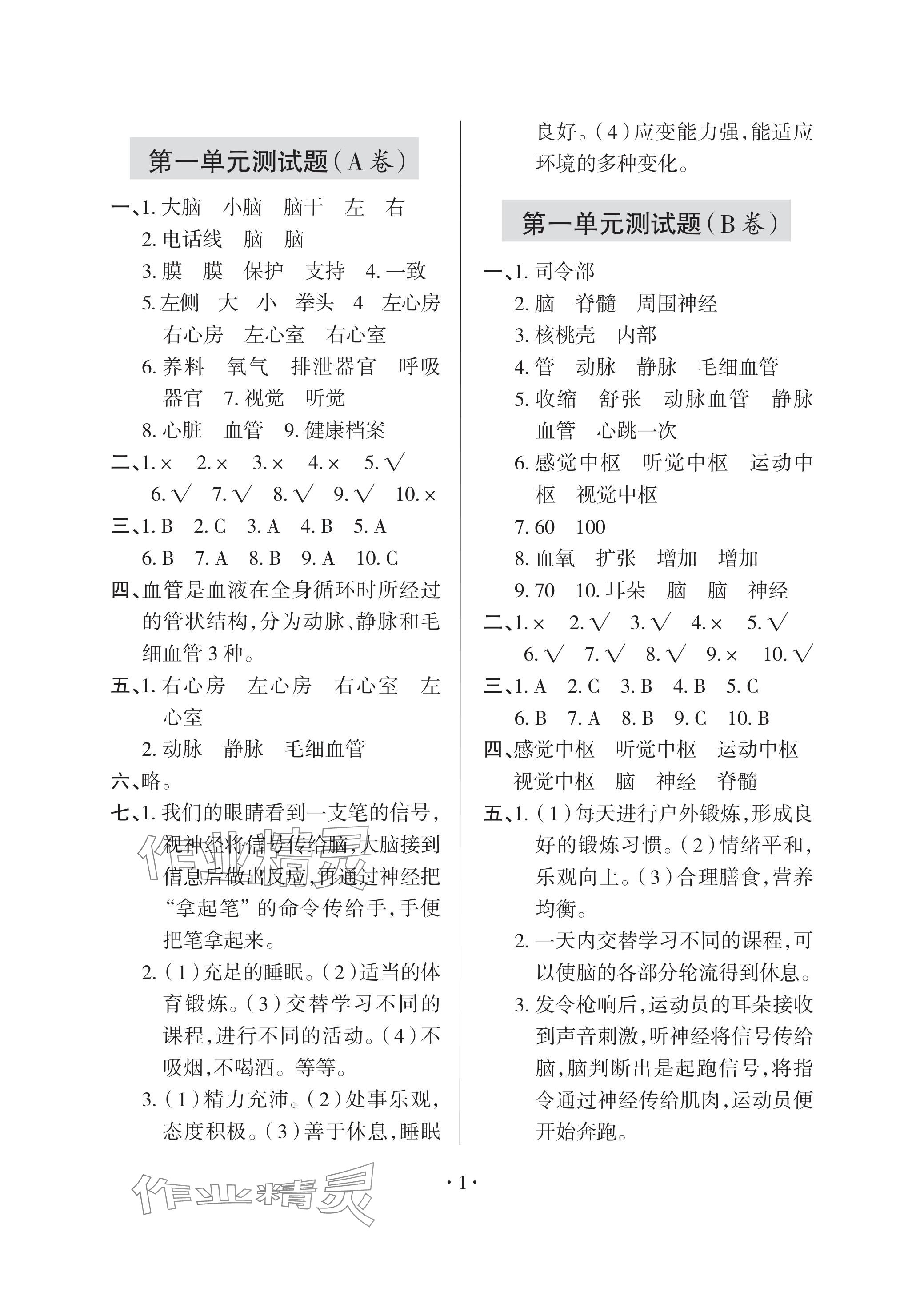 2024年單元自測試卷青島出版社五年級科學下冊青島版 參考答案第1頁