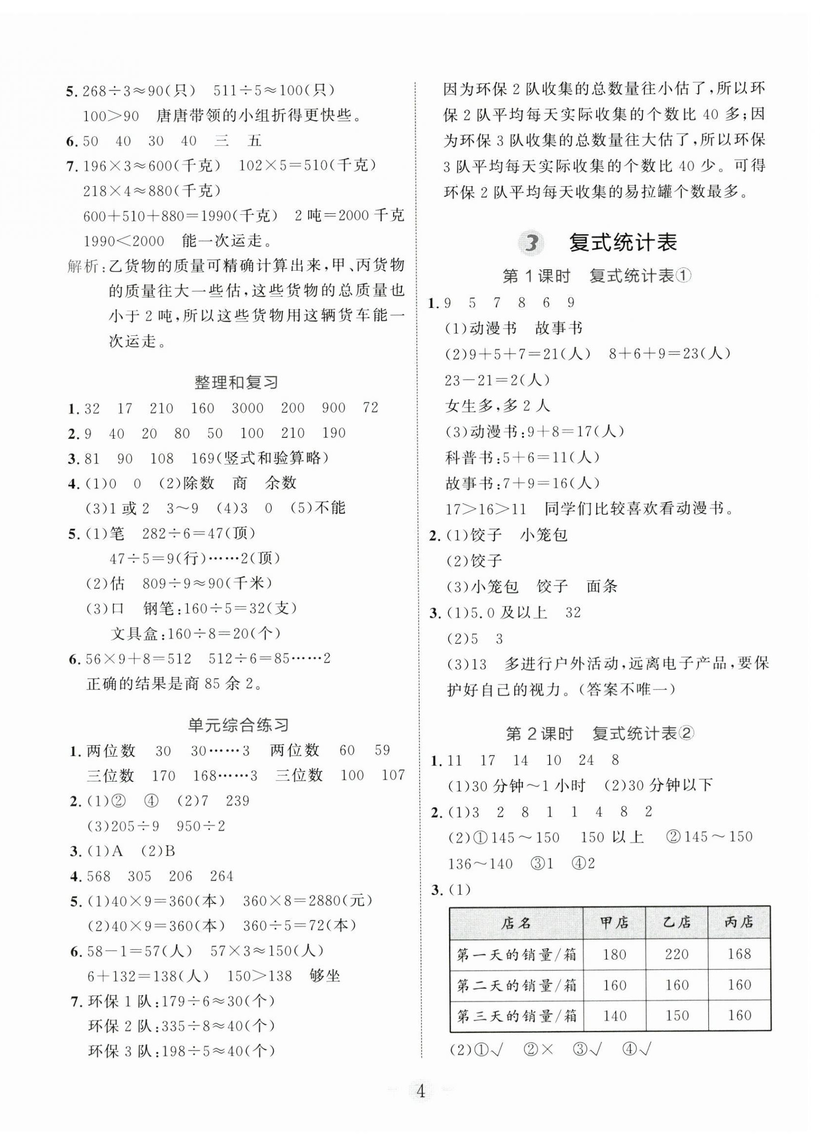 2024年課堂小作業(yè)三年級數(shù)學下冊人教版 第4頁