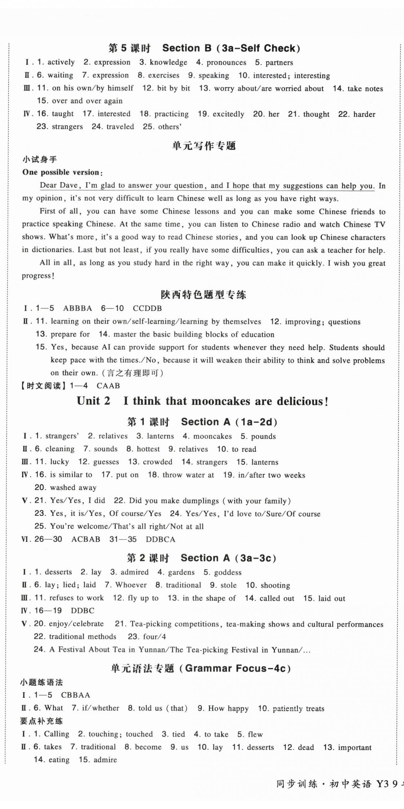2025年一本同步训练九年级英语上册人教版陕西专版 第2页