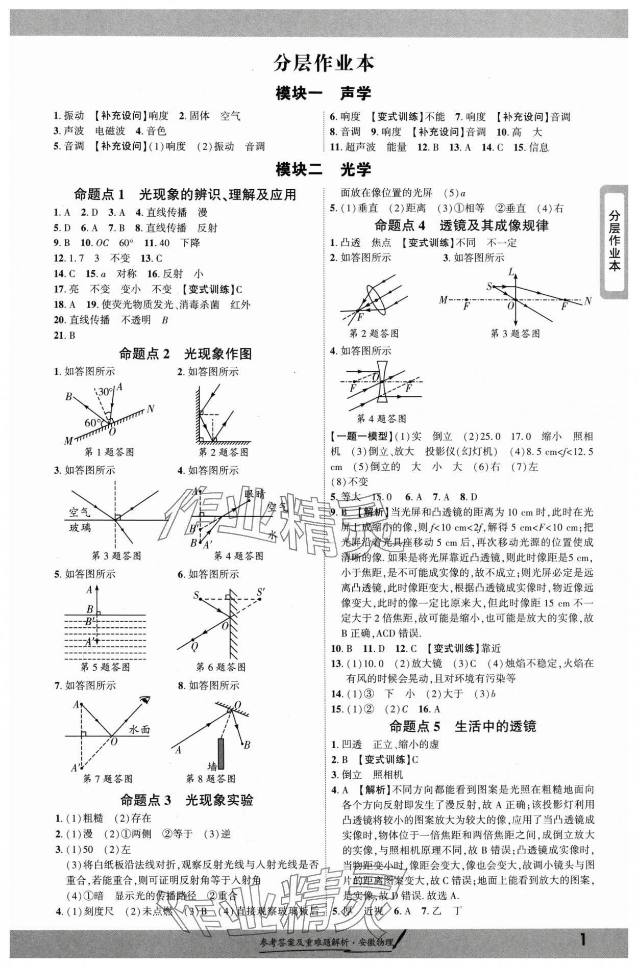 2025年一战成名新中考物理中考安徽专版 参考答案第1页