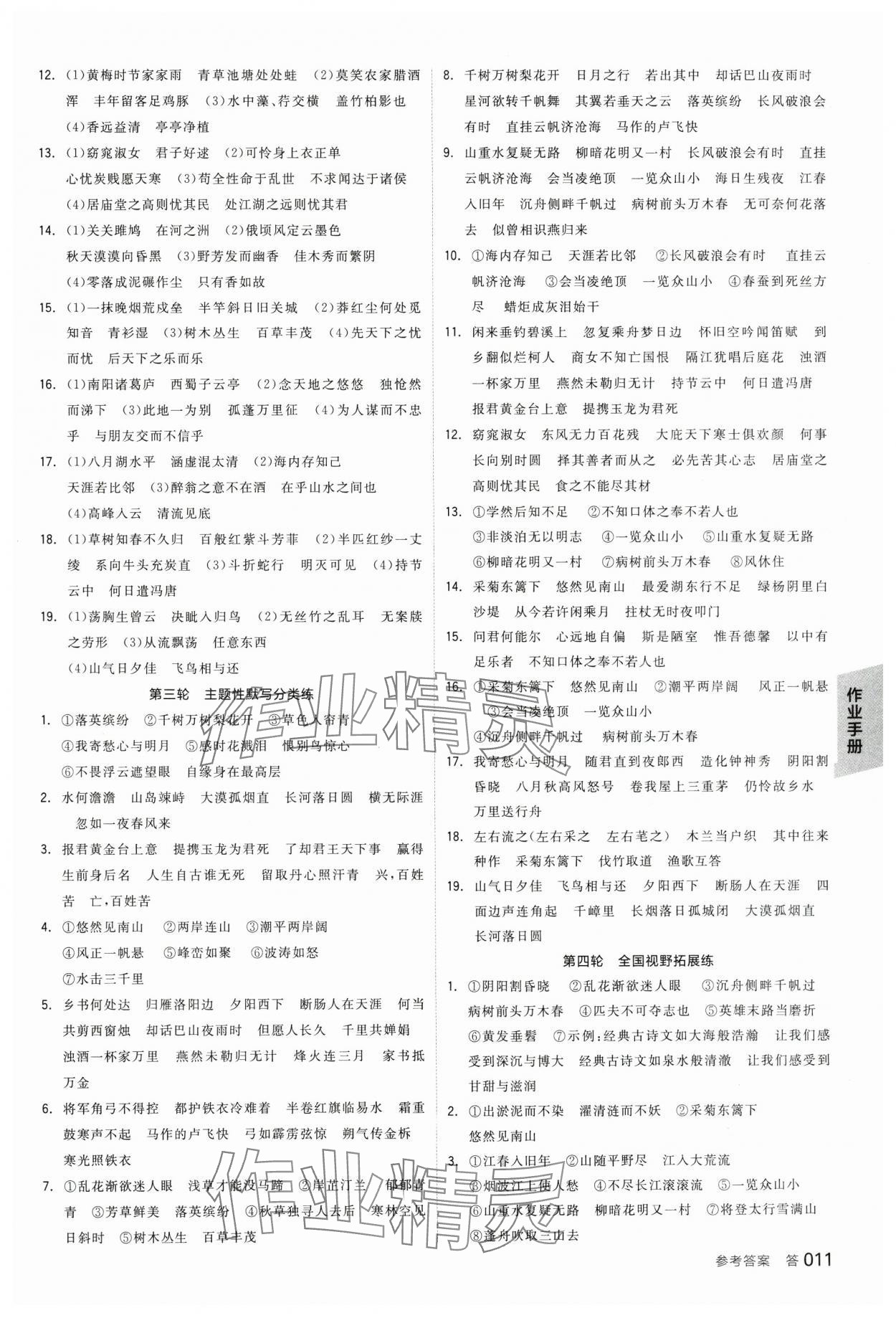 2025年全品中考復習方案語文福建專版 參考答案第10頁