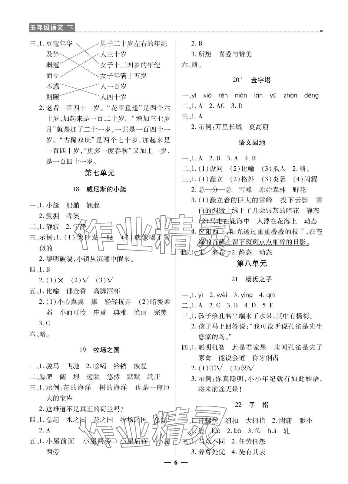 2024年提分教练五年级语文下册人教版东莞专版 参考答案第6页