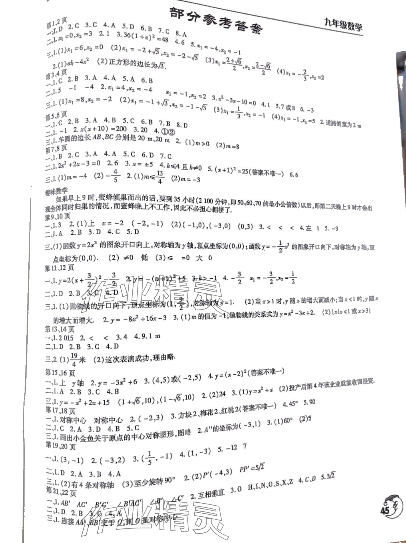 2024年寒假作业天天练文心出版社九年级数学 第1页